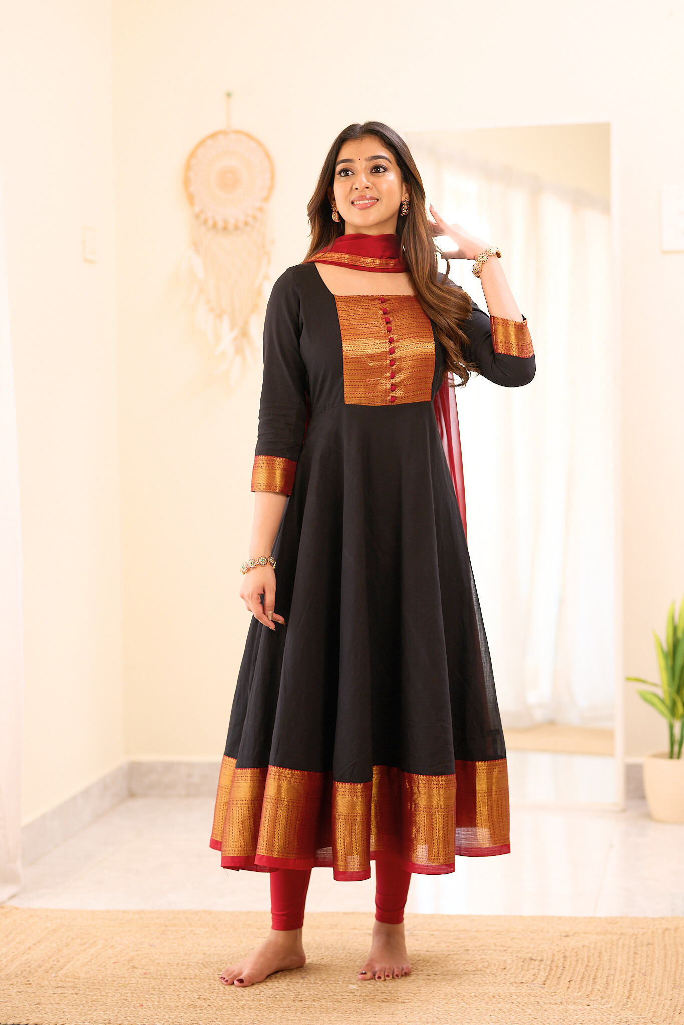 Black and Maroon Chettinad Anarkali