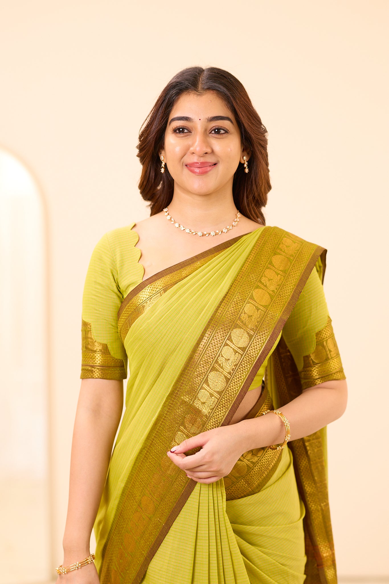 Lime Green Chettinad Cotton Saree