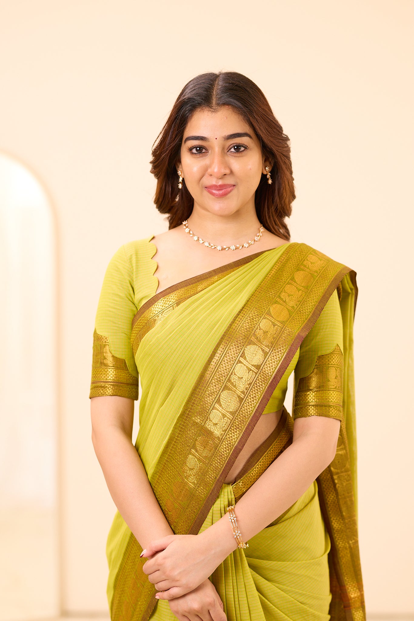 Lime Green Chettinad Cotton Saree