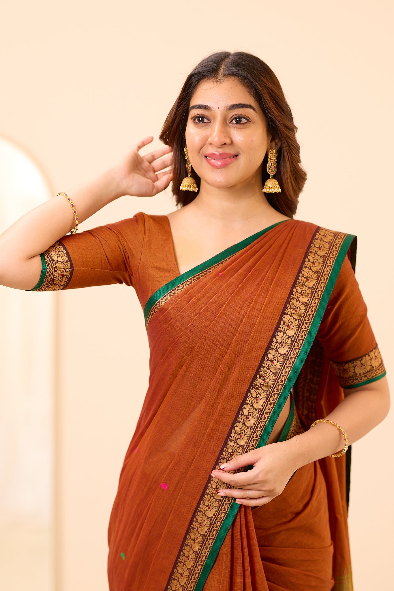 Rust Brown Chettinad cotton Saree