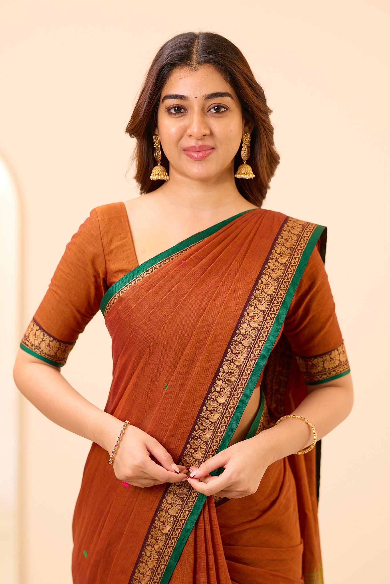 Rust Brown Chettinad cotton Saree