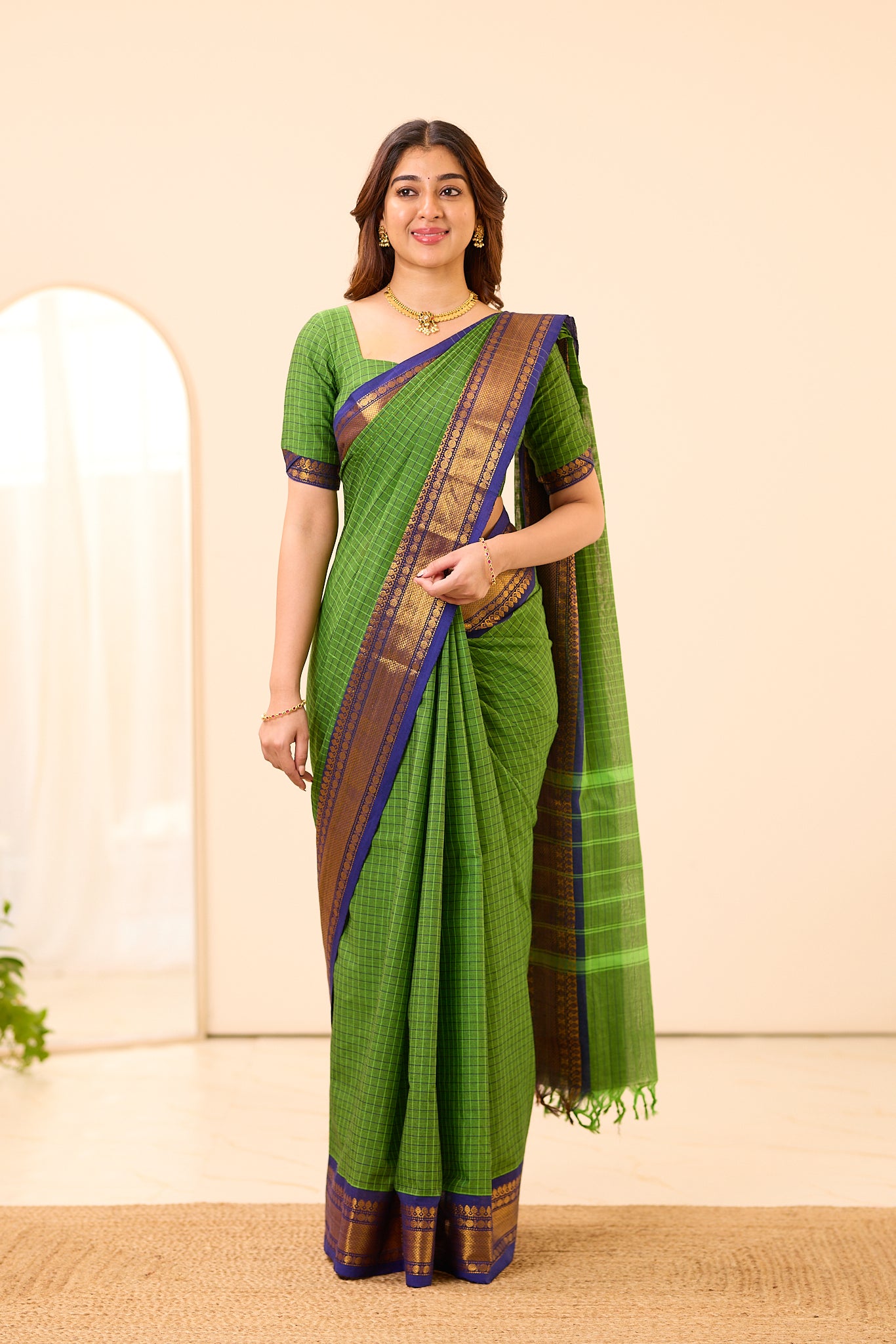 Parrot Green Chettinad Cotton Saree