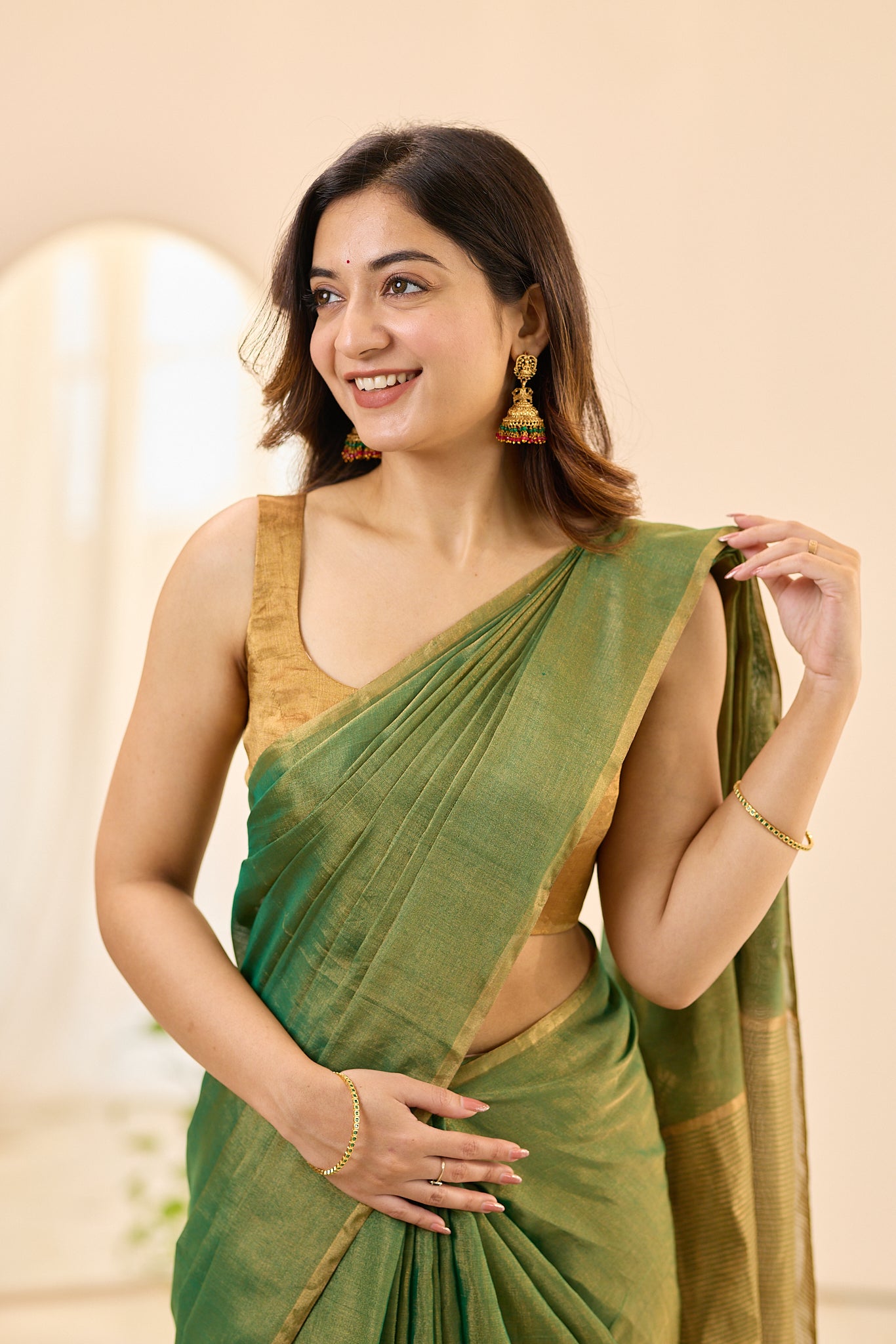 Gold Chanderi Sleeveless Tissue Blouse