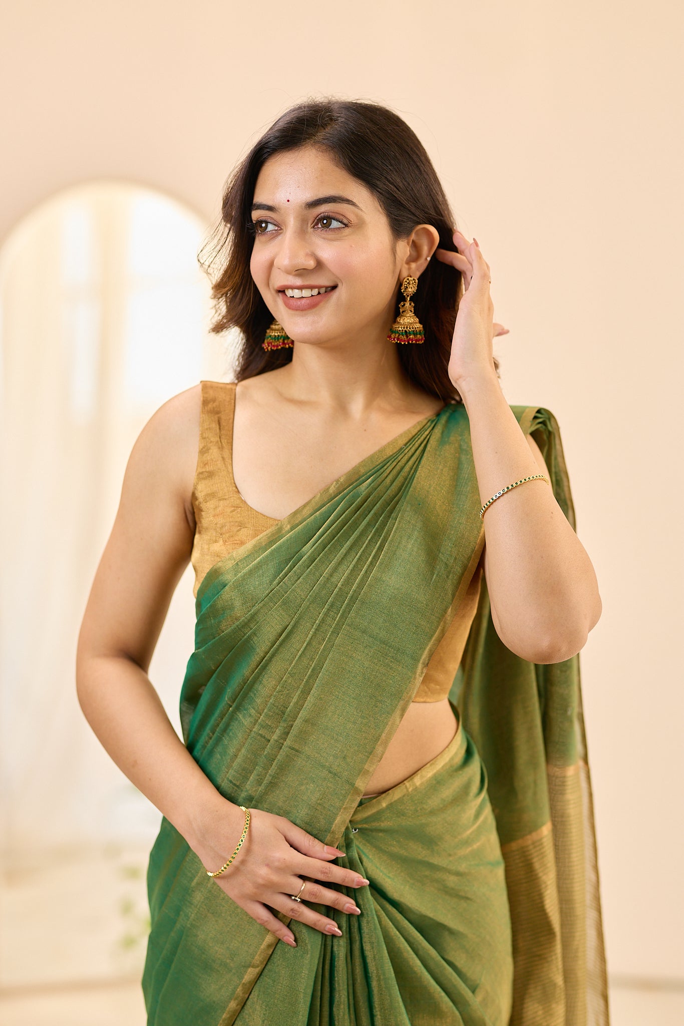 Gold Chanderi Sleeveless Tissue Blouse