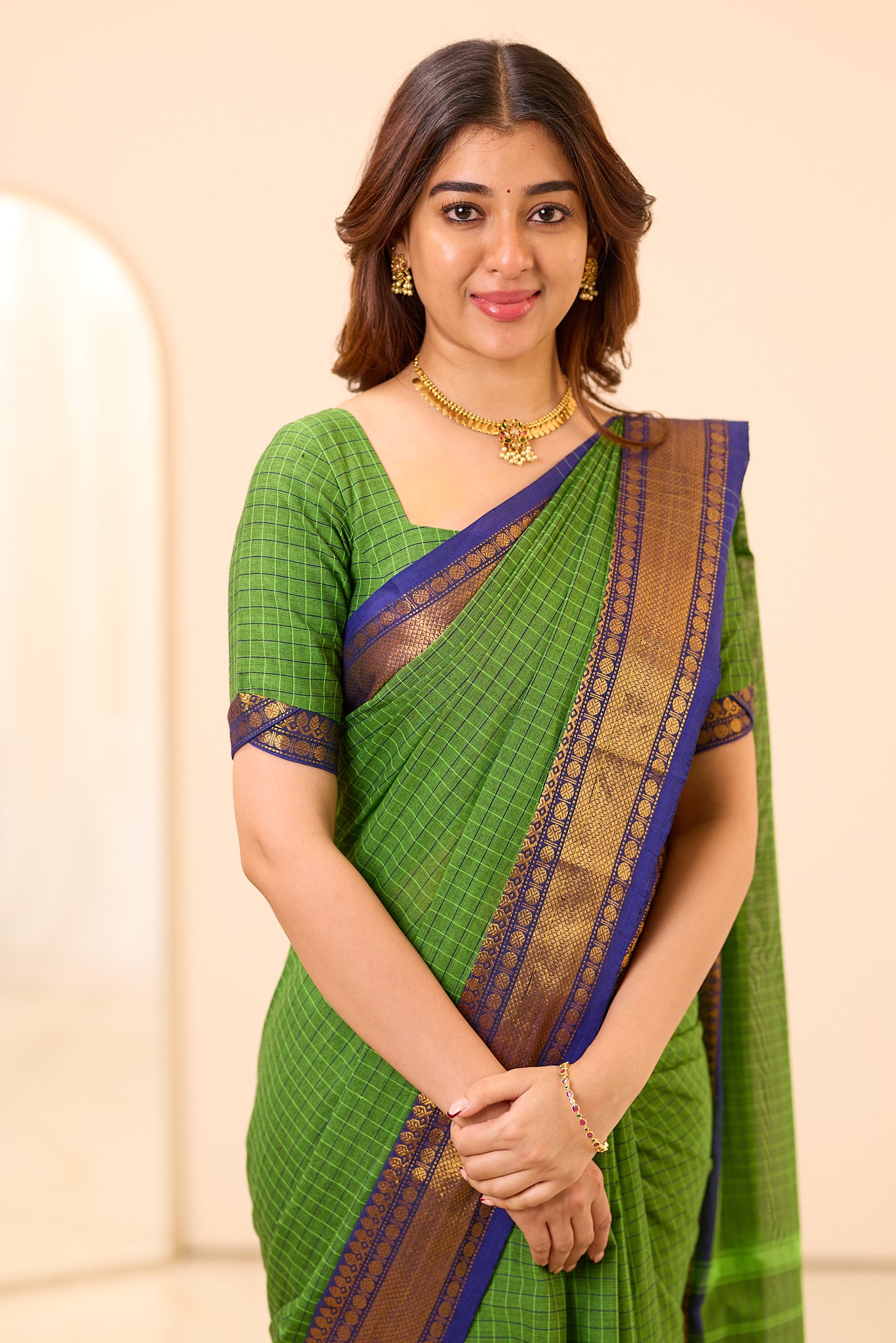 Parrot Green Chettinad Cotton Saree