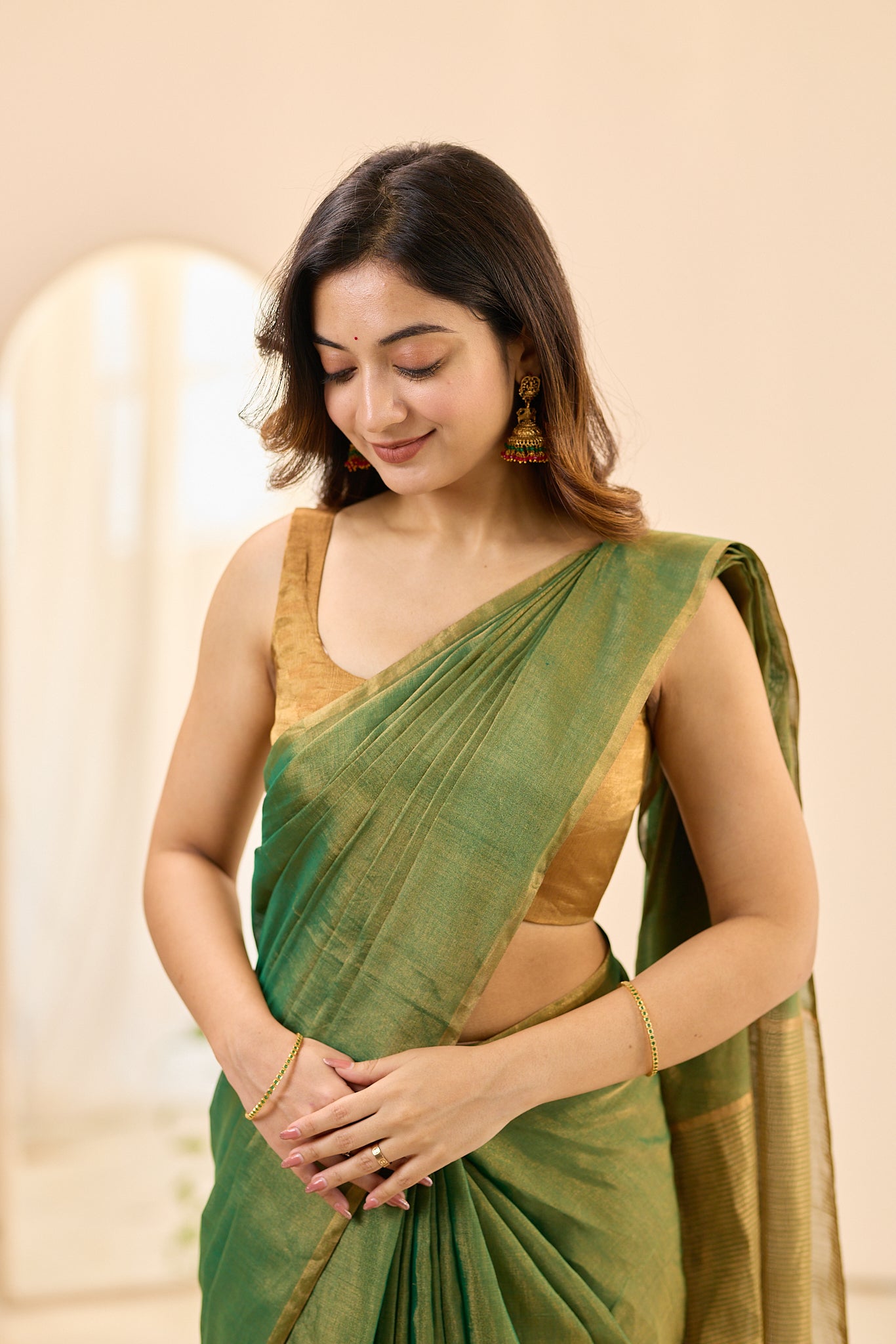 Gold Chanderi Sleeveless Tissue Blouse