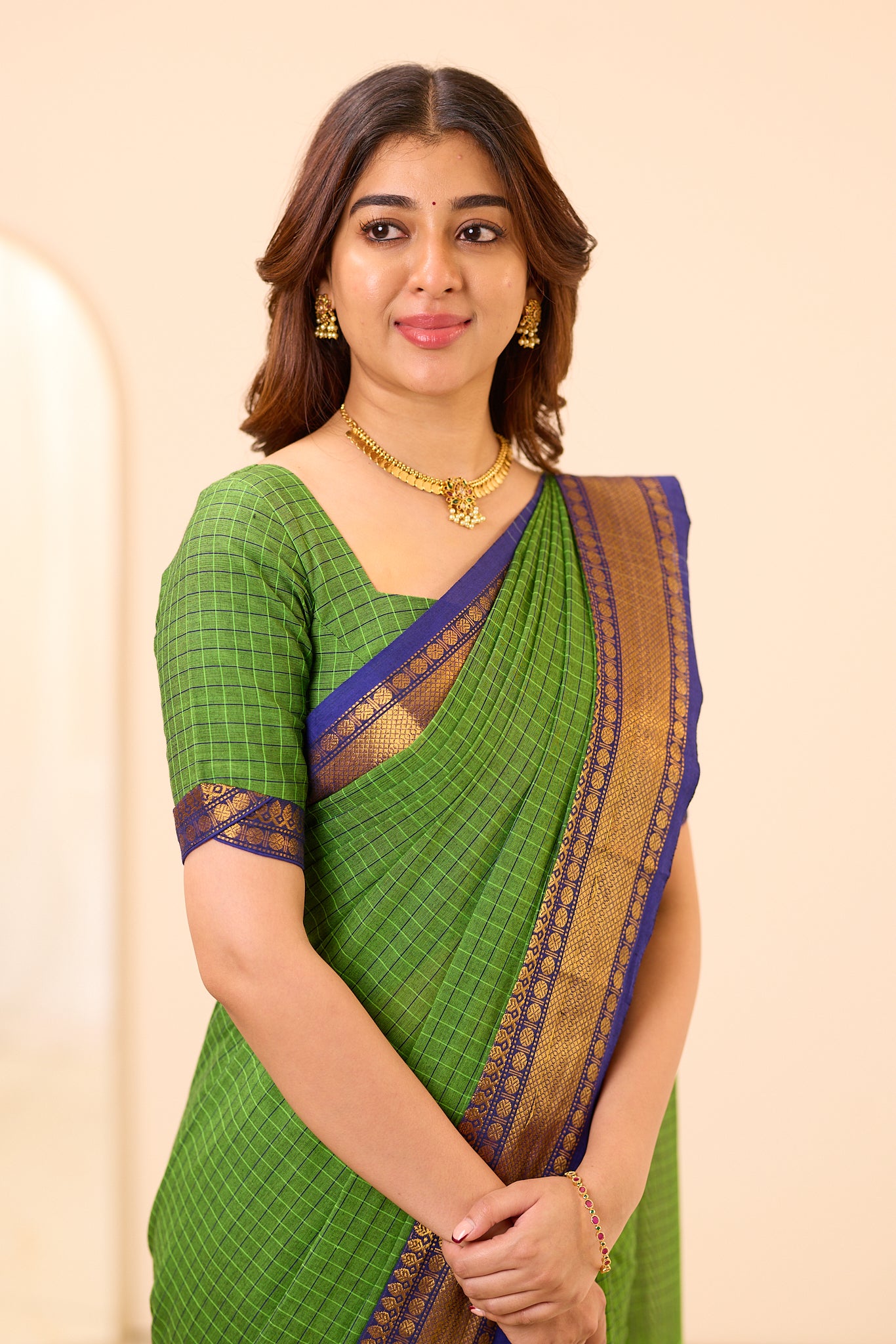 Parrot Green Chettinad Cotton Saree