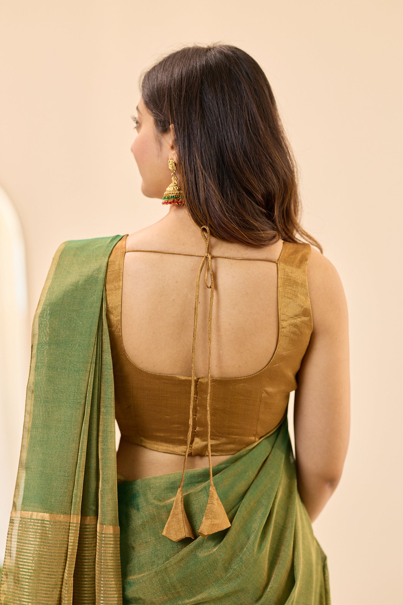 Gold Chanderi Sleeveless Tissue Blouse