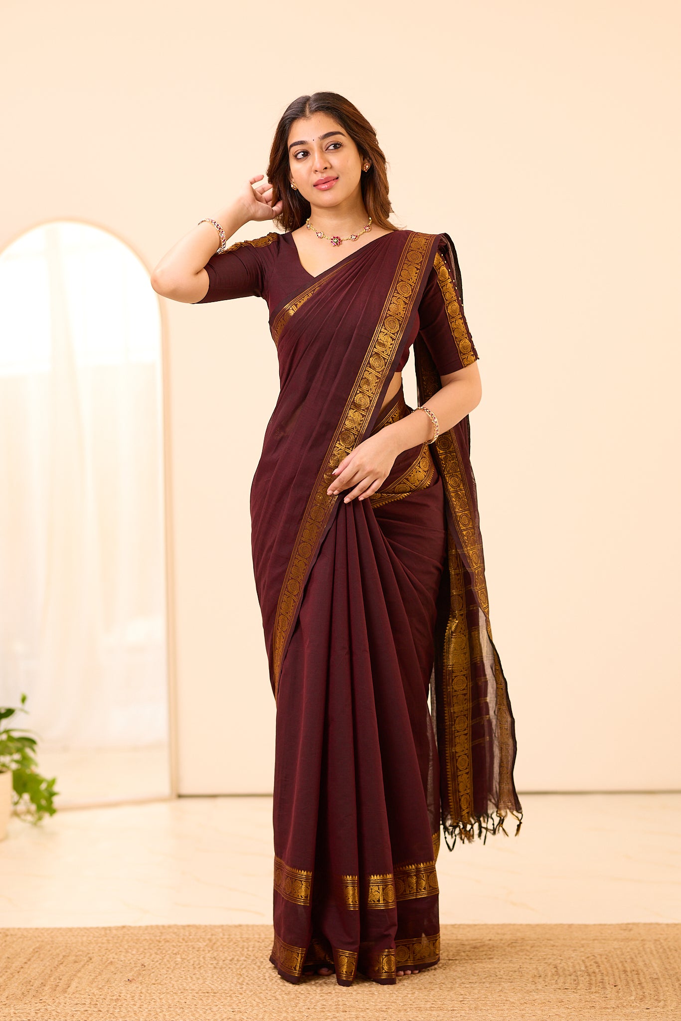 Rich Coffee Brown Chettinad Cotton Saree