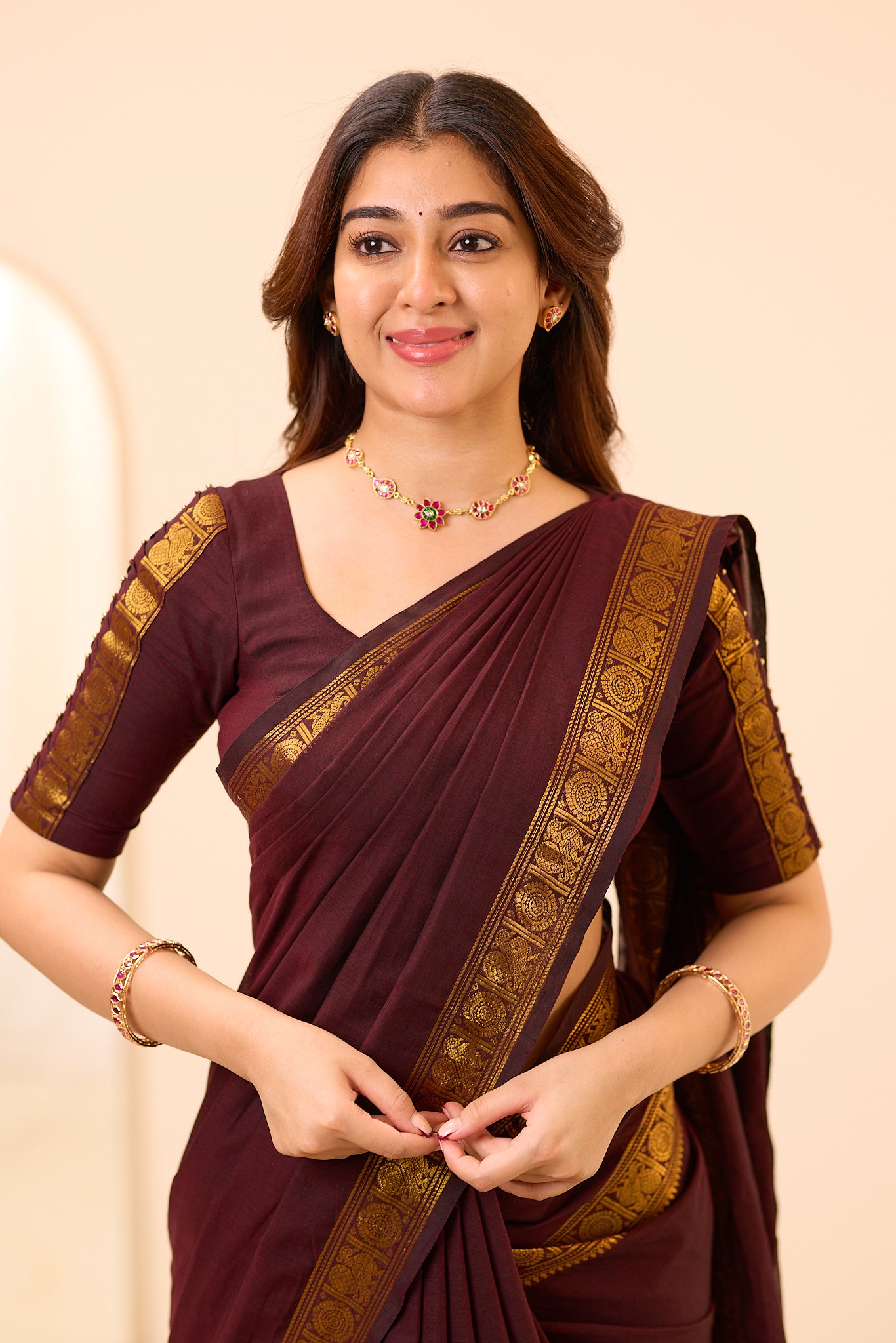 Rich Coffee Brown Chettinad Cotton Saree