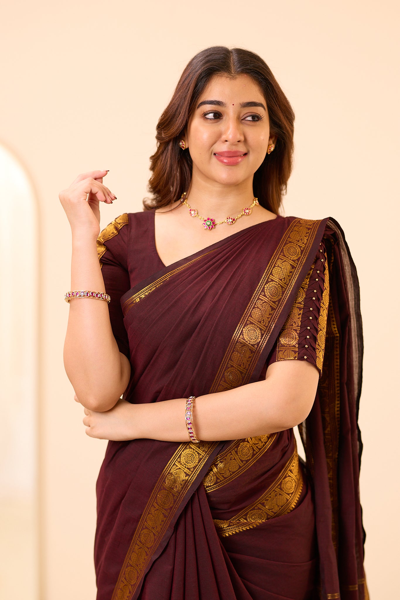 Rich Coffee Brown Chettinad Cotton Saree