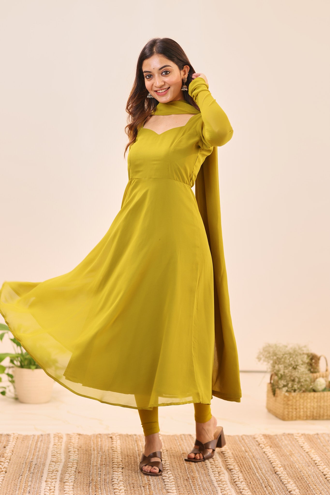 Olive Green Georgette Anarkali