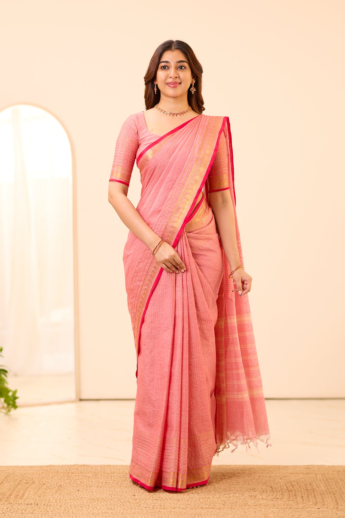 Rose Blush Chettinad Cotton Saree
