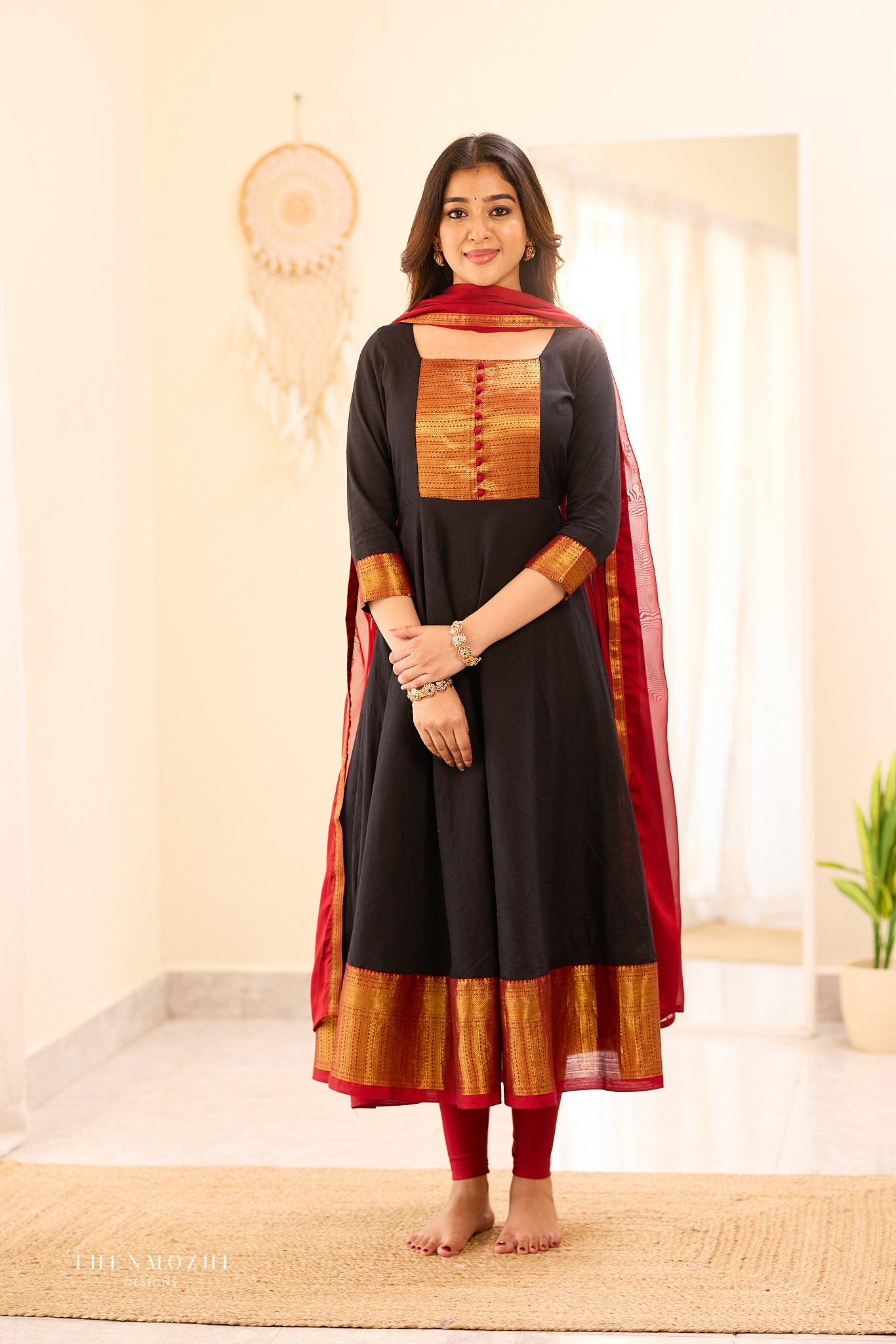 Black and Maroon Chettinad Anarkali