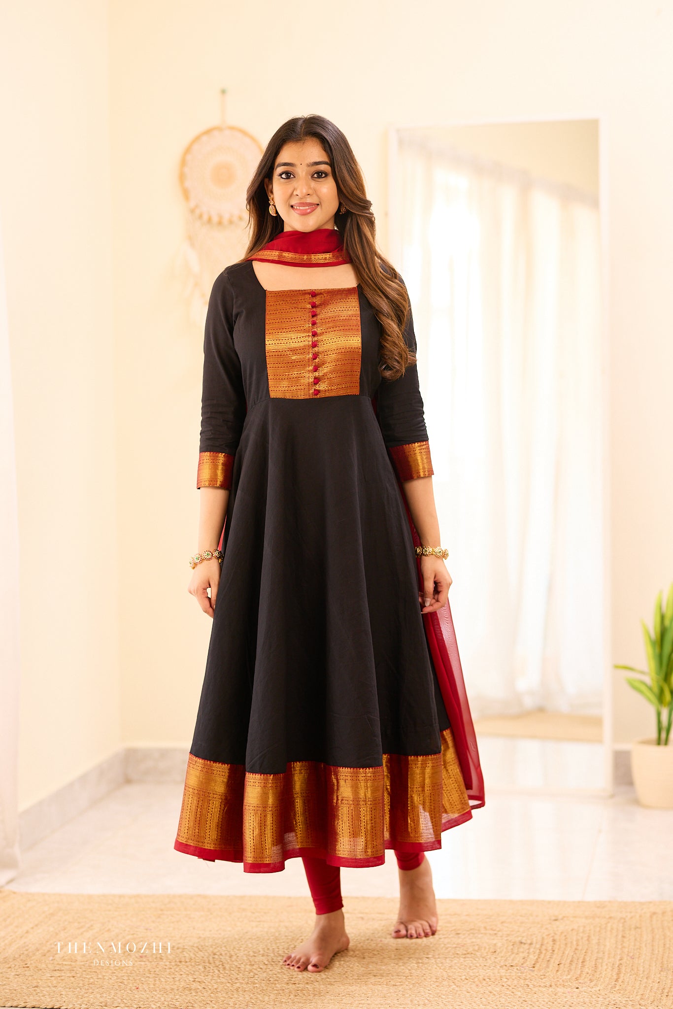 Black and Maroon Chettinad Anarkali