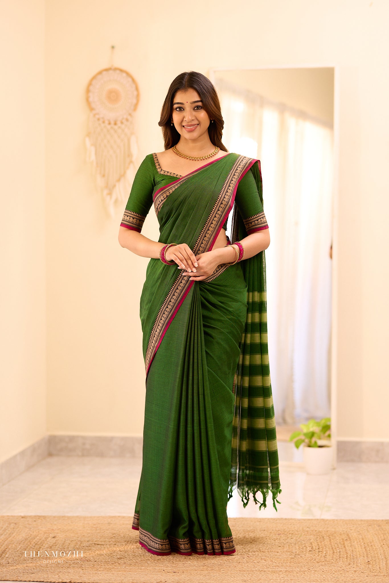 Dark Green Narayanpet Border Saree