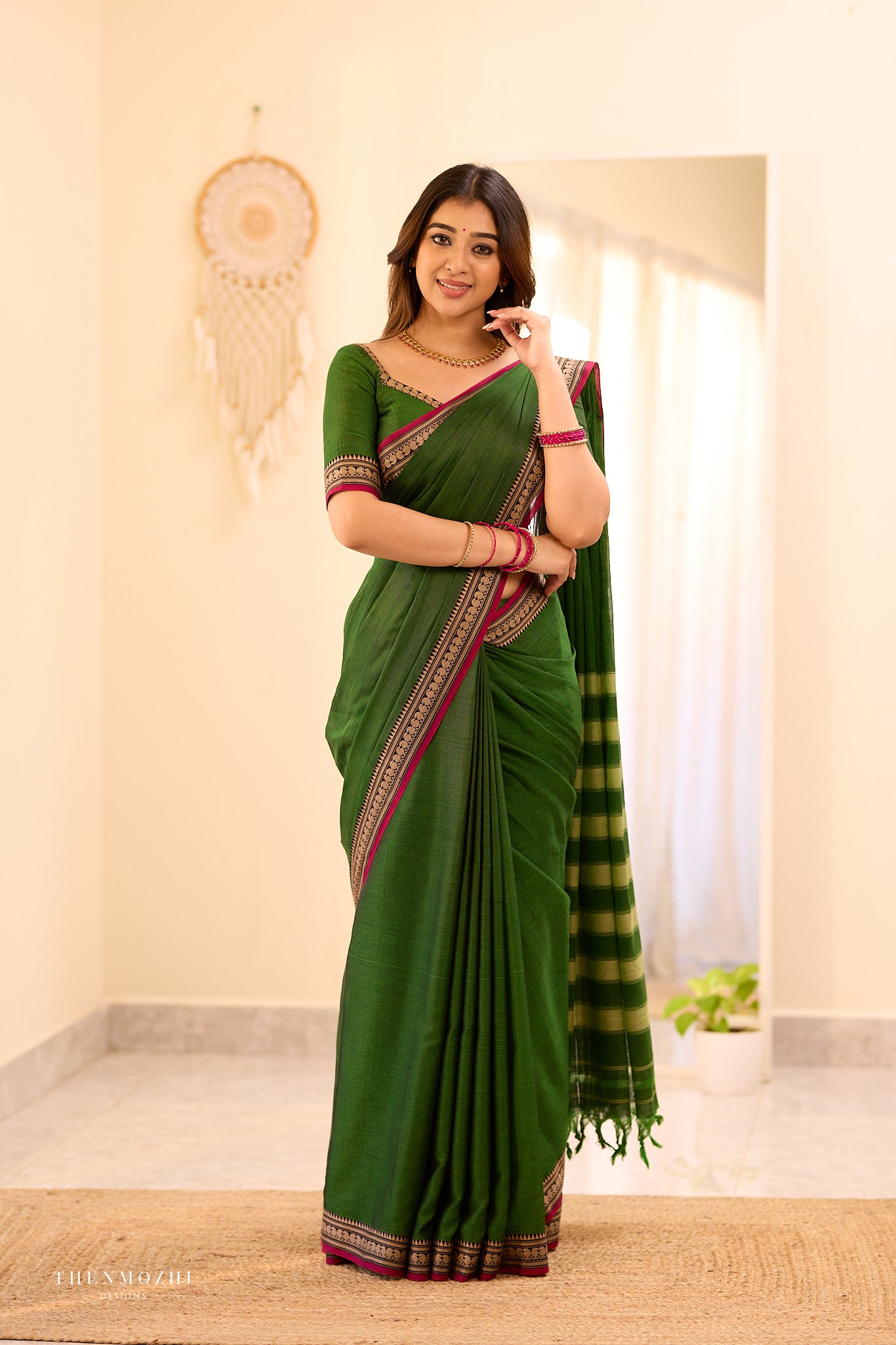 Dark Green Narayanpet Border Saree