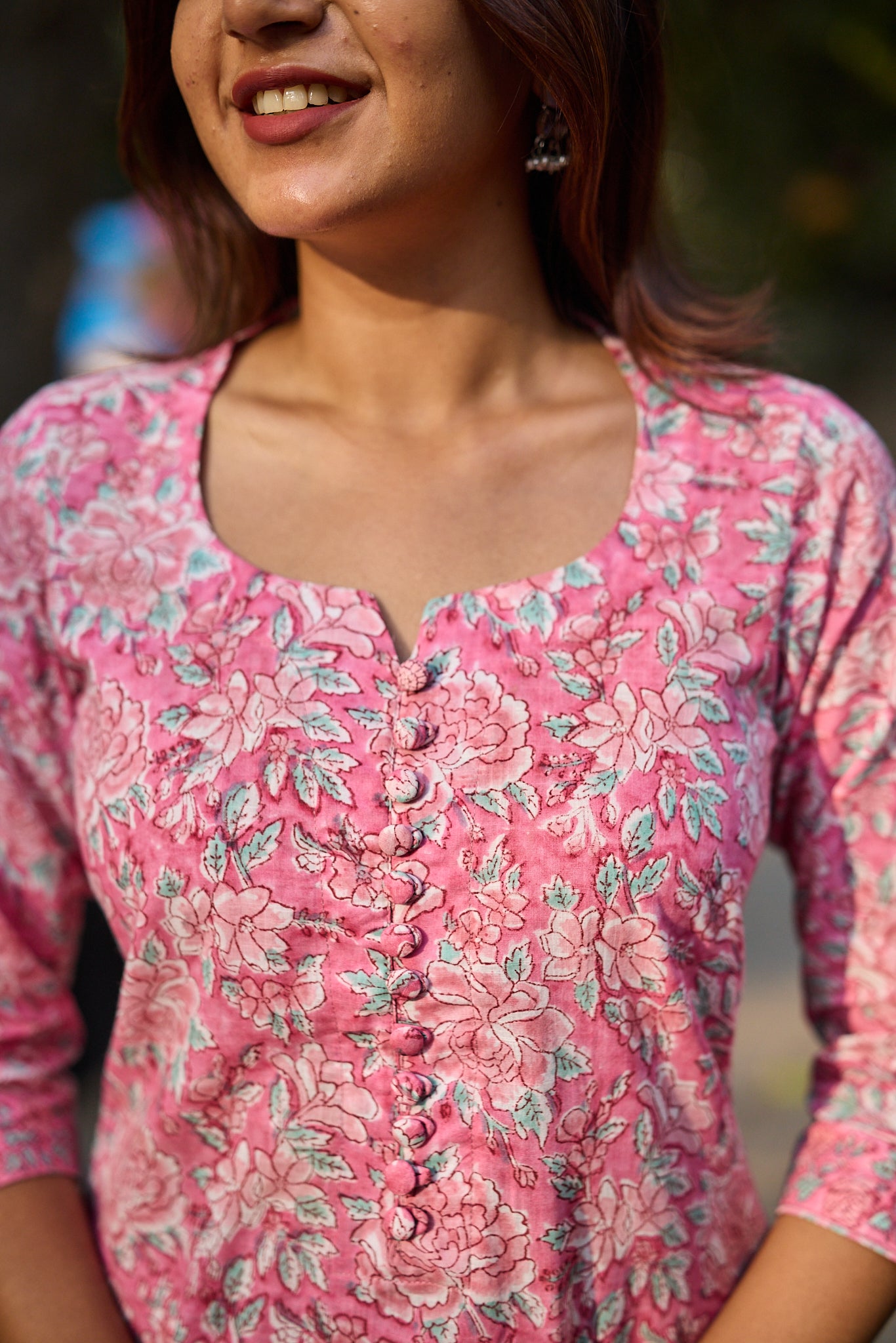 Rose Meadow with White Floral Print Cotton Salwar Suit with Kota Dupatta