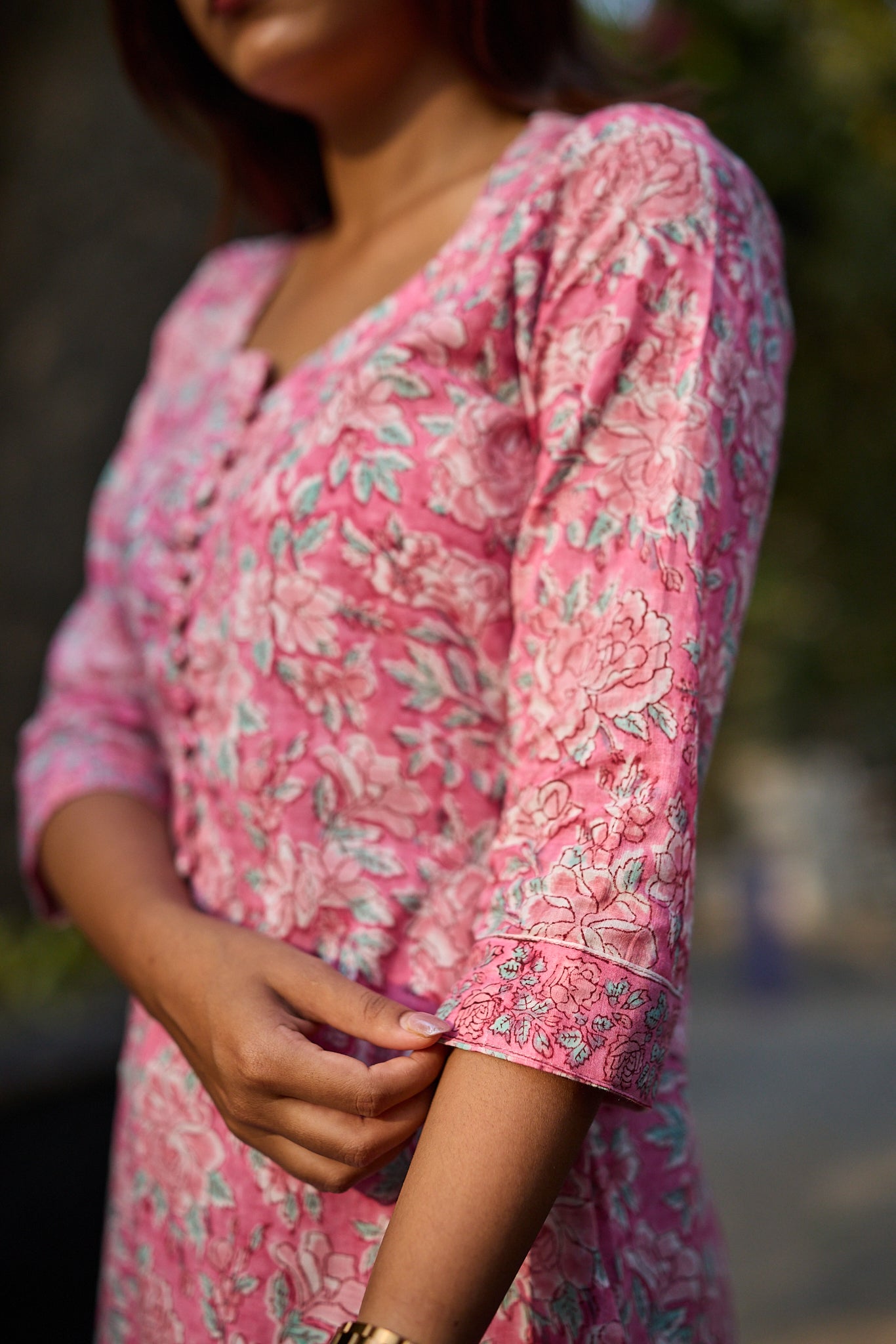Rose Meadow with White Floral Print Cotton Salwar Suit with Kota Dupatta