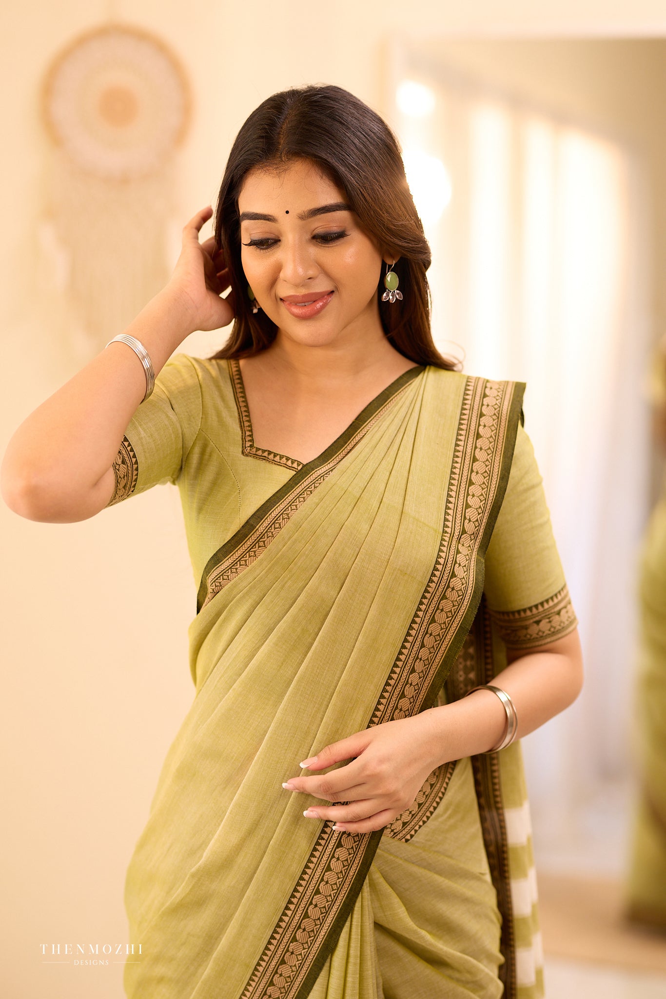 Pastel Olive Green Narayanpet Border Saree