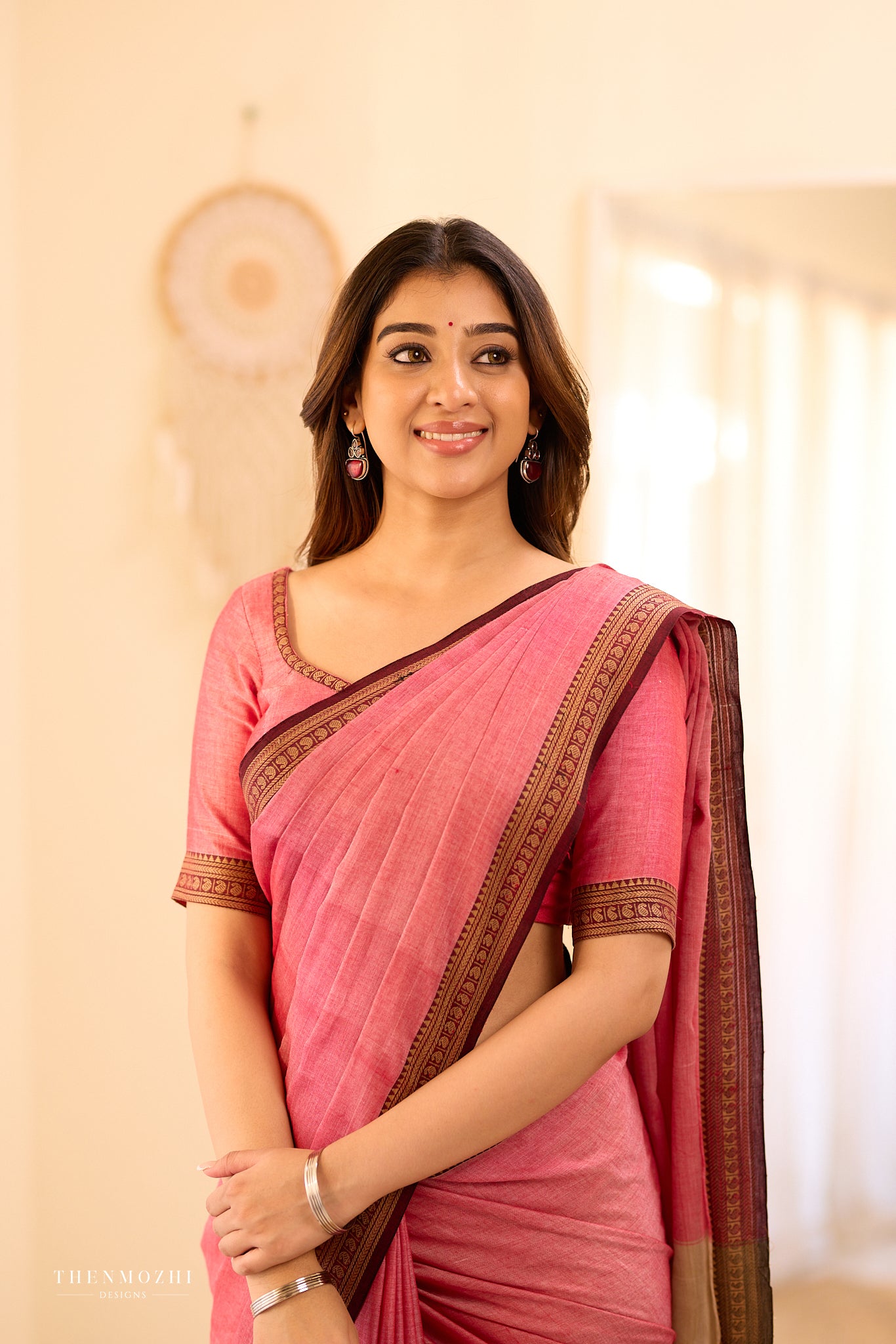 Dusty Rose Narayanpet Border Saree