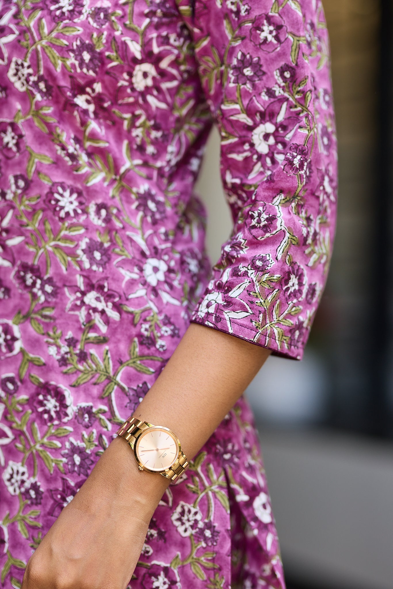 Light Megenta with Green Floral Block Print Cotton Salwar Suit with Kota Dupatta