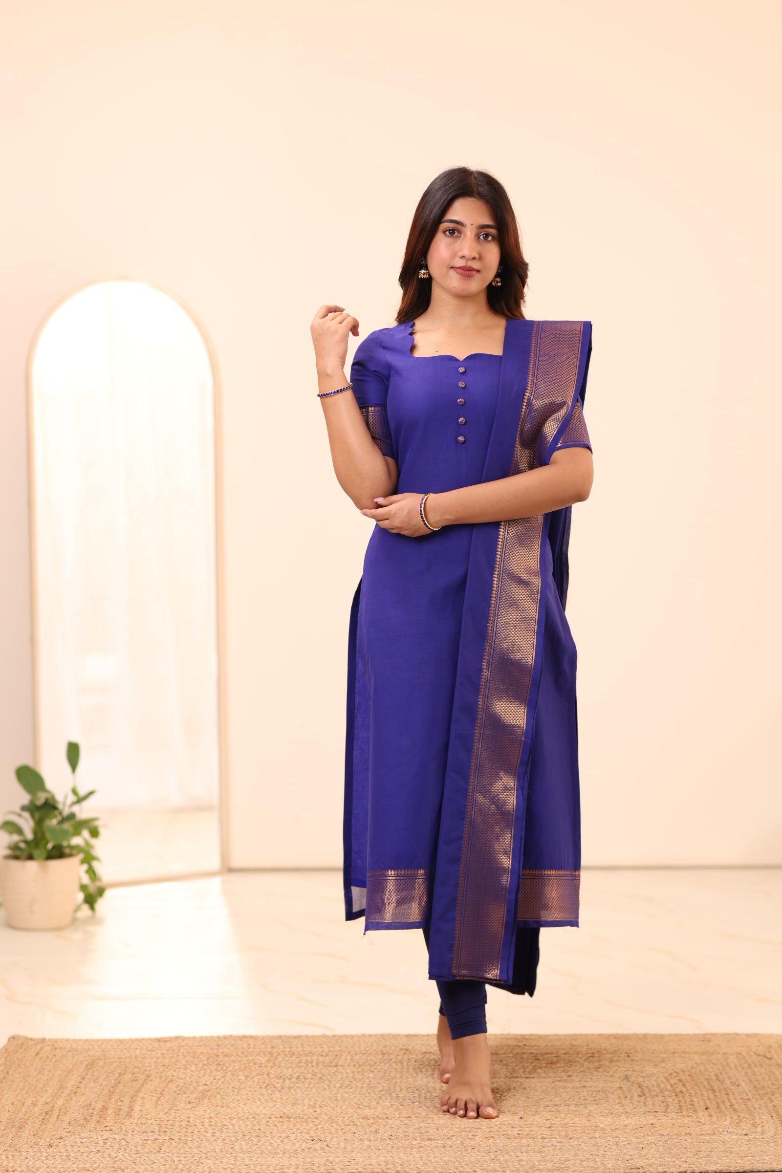 Electric Royal Blue Chettinad Cotton Top and Dupatta