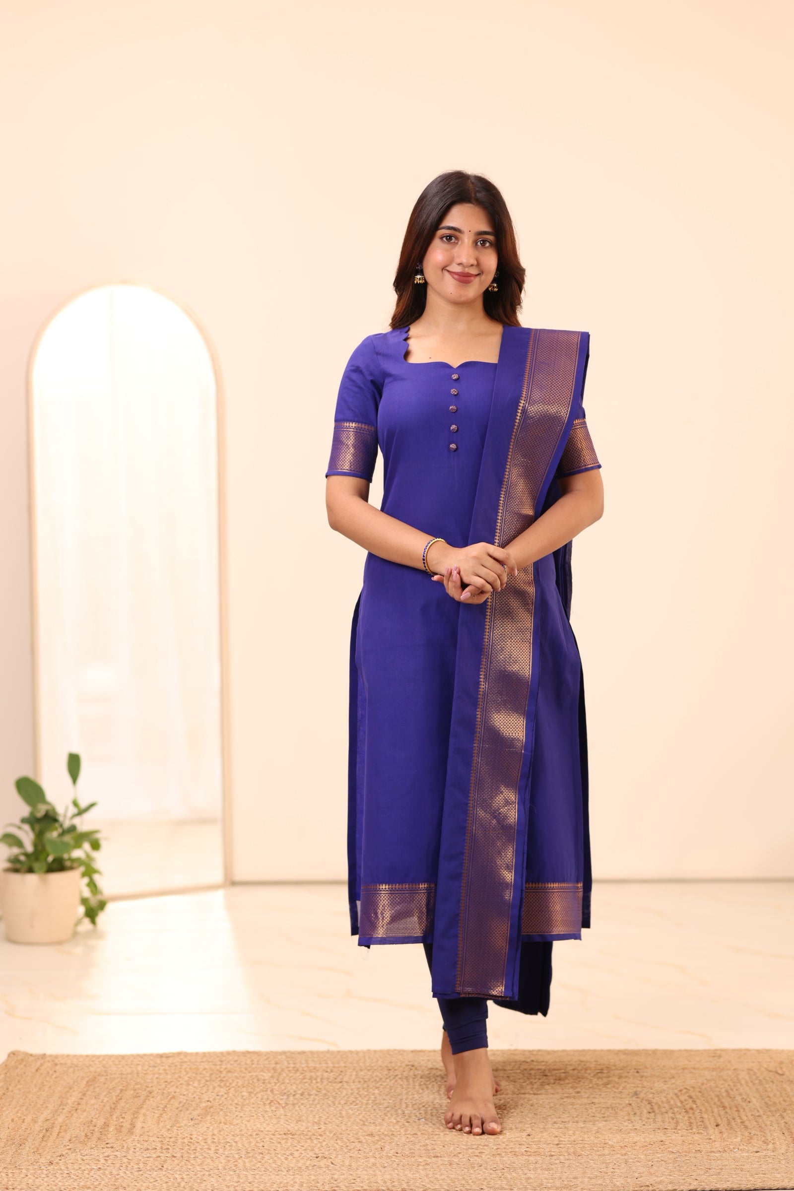 Electric Royal Blue Chettinad Cotton Top and Dupatta