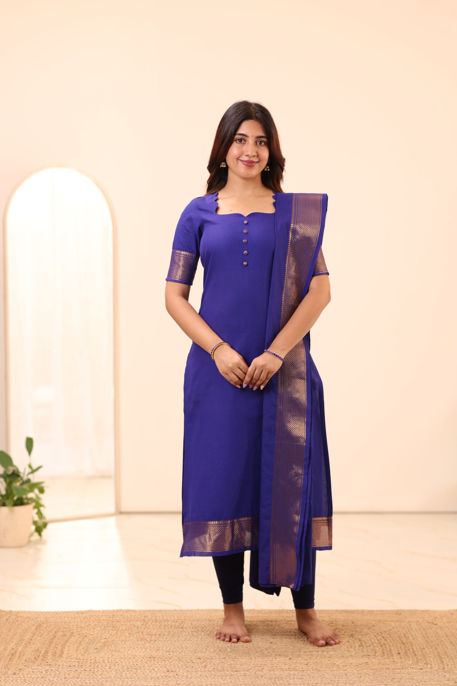 Electric Royal Blue Chettinad Cotton Top and Dupatta