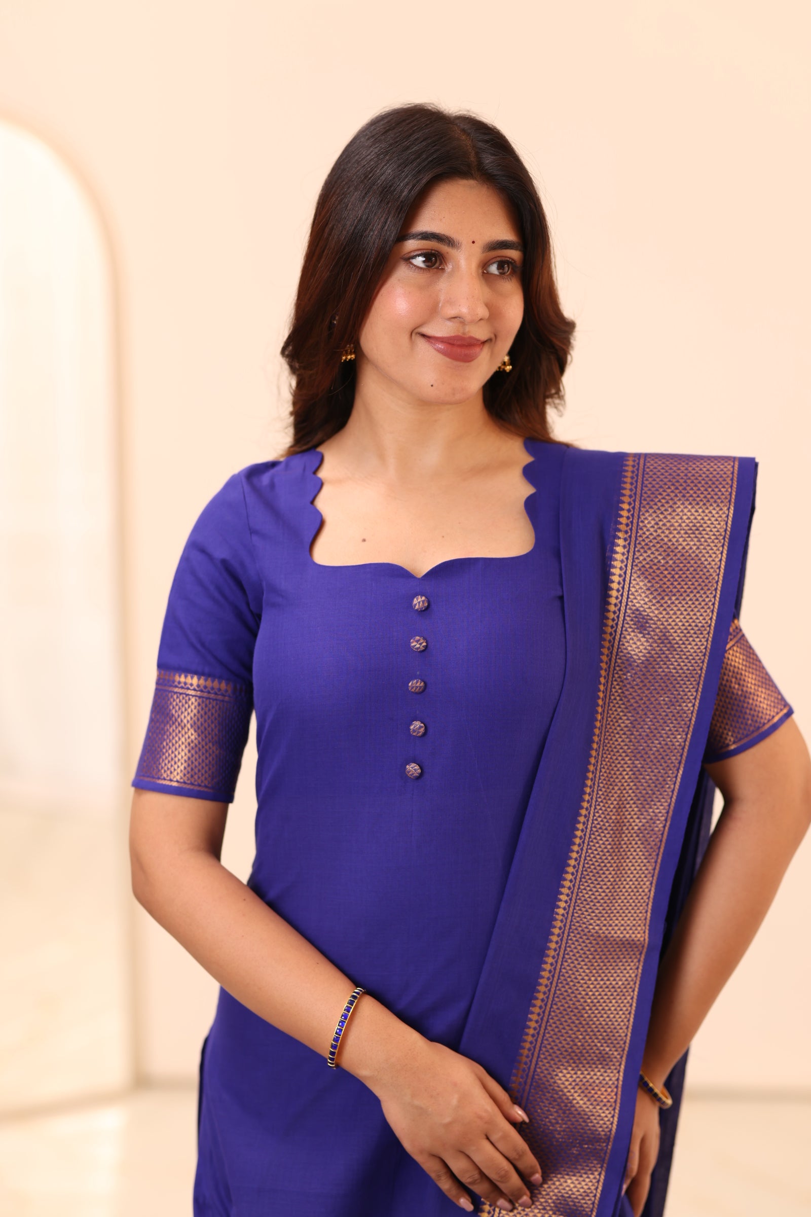 Electric Royal Blue Chettinad Cotton Top and Dupatta