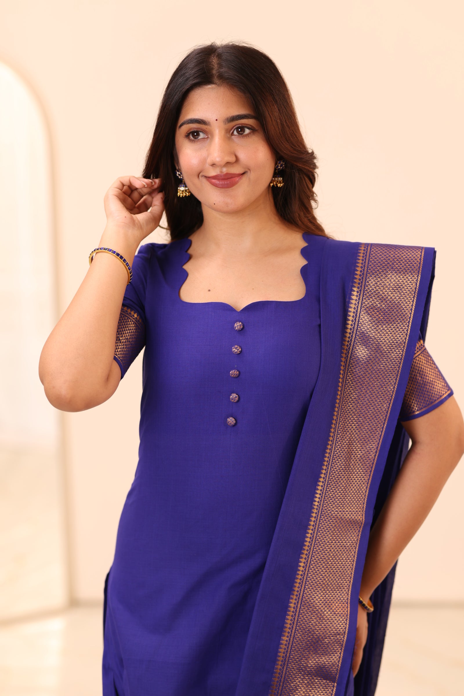 Electric Royal Blue Chettinad Cotton Top and Dupatta