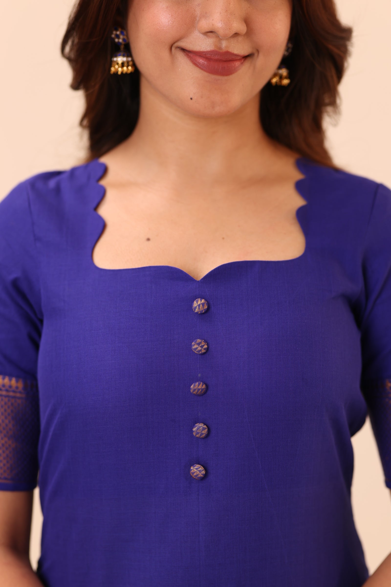 Electric Royal Blue Chettinad Cotton Top and Dupatta
