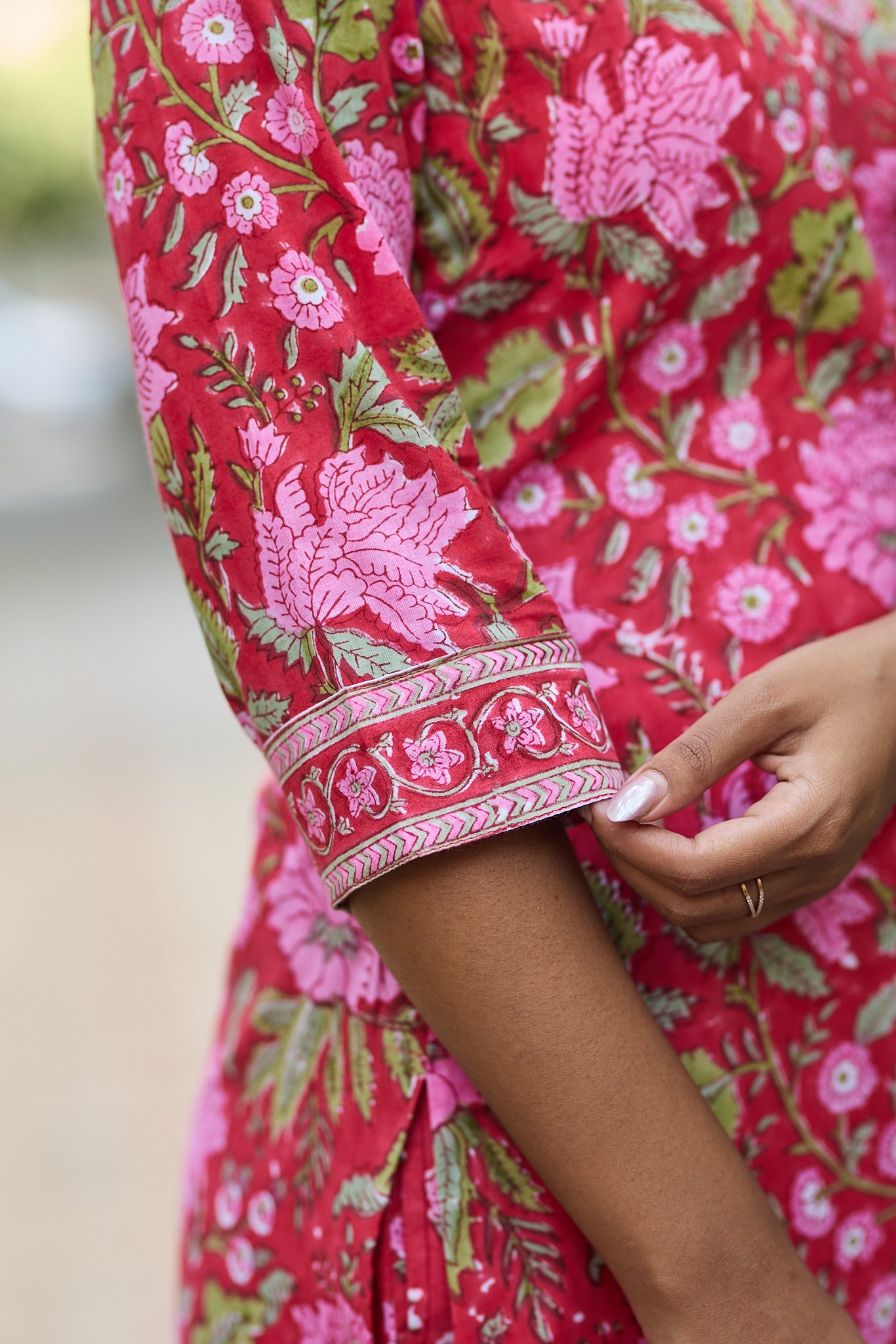 Candy Red with Pink floral Block Print Cotton  Salwar Suit Set with Kota Dupatta