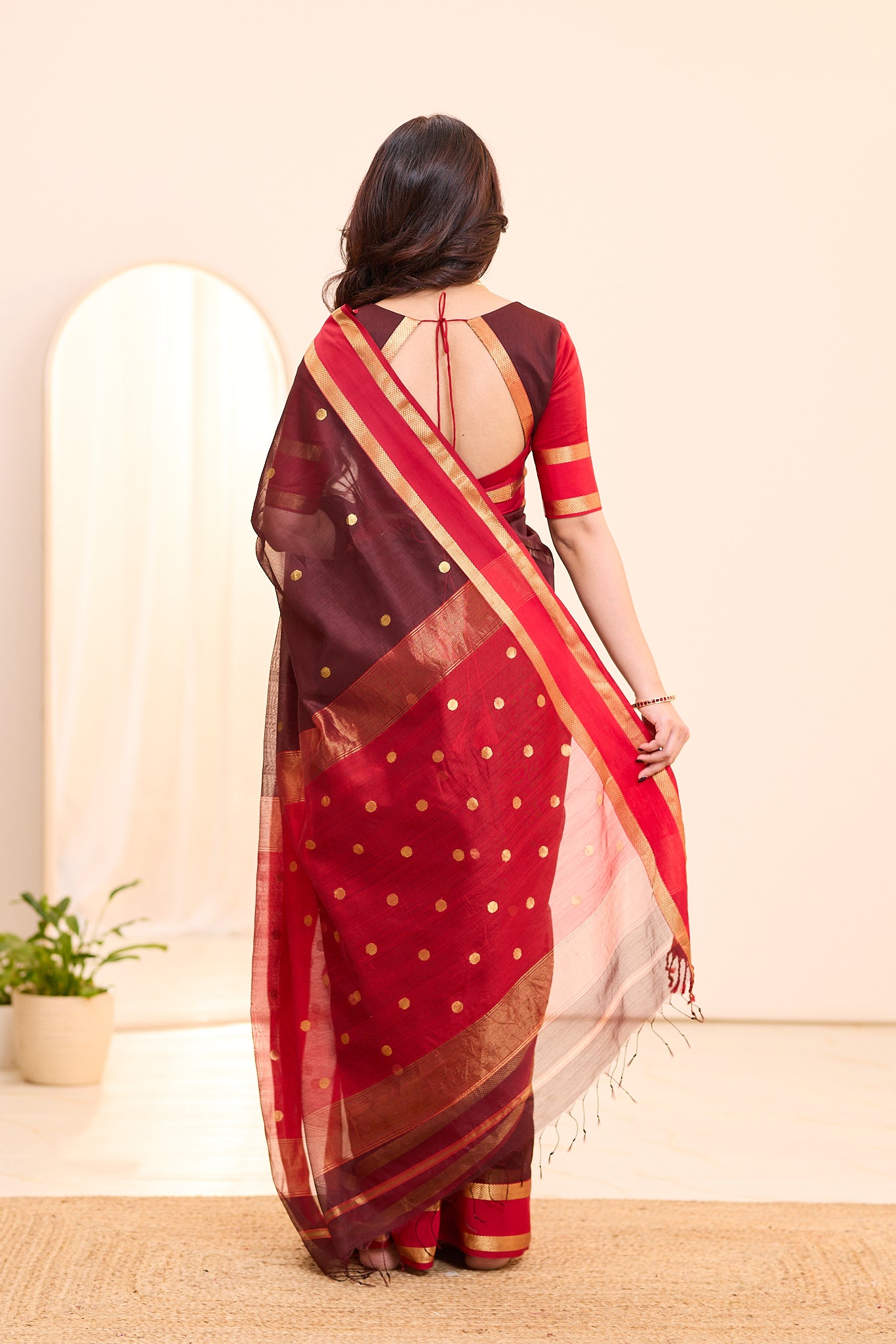 Royal Burgandy Maheshwari Silk Cotton Saree