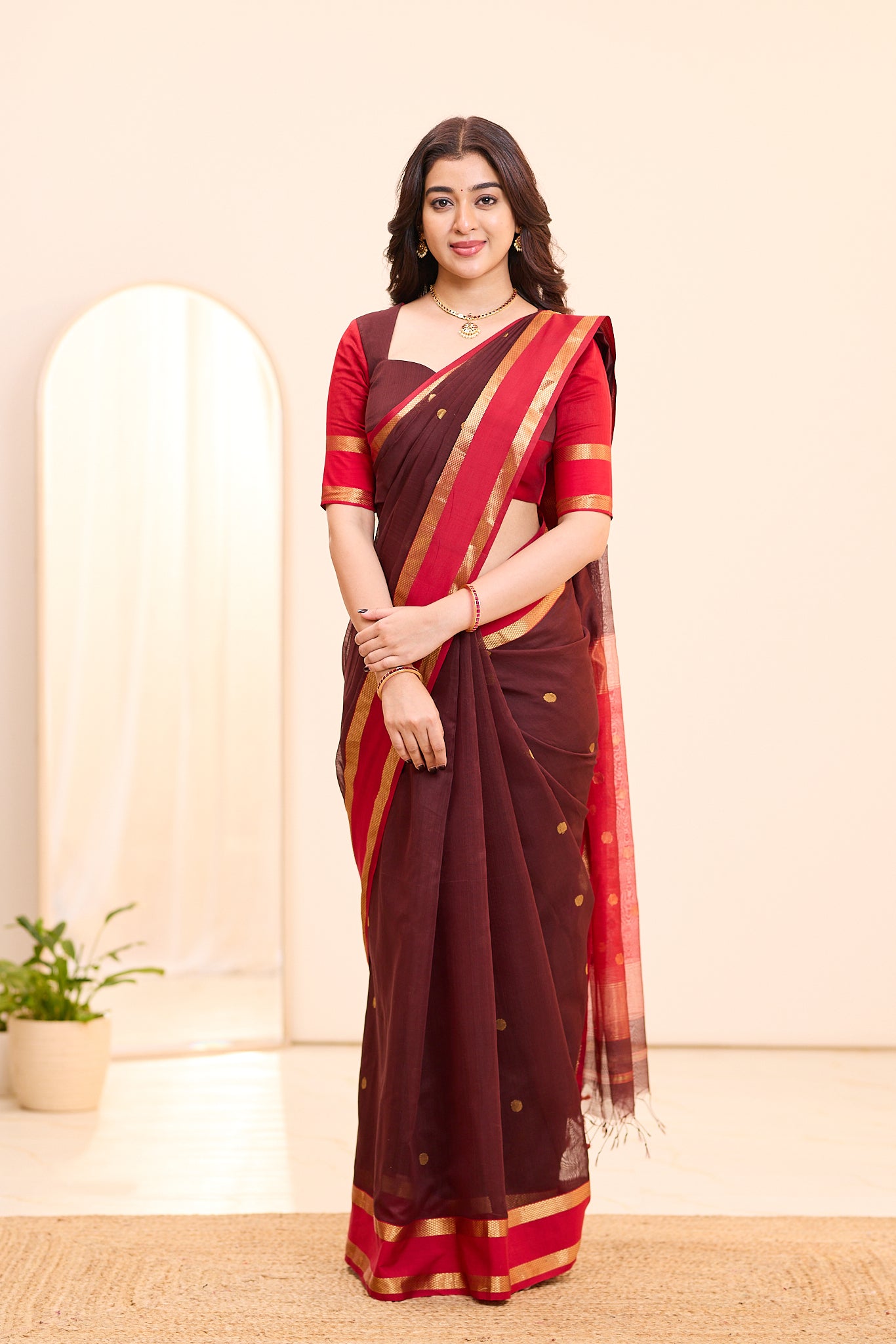 Royal Burgandy Maheshwari Silk Cotton Saree