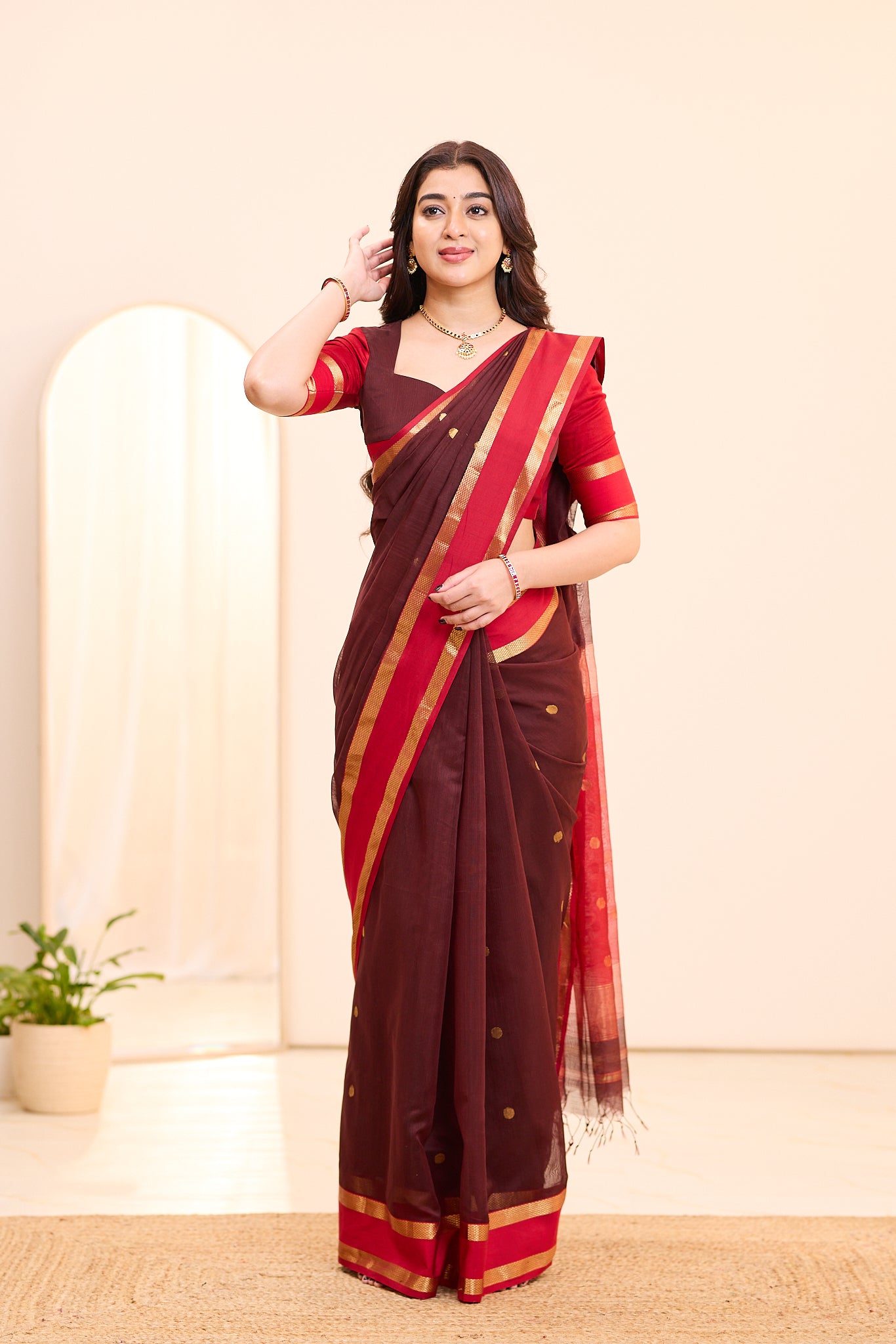 Royal Burgandy Maheshwari Silk Cotton Saree