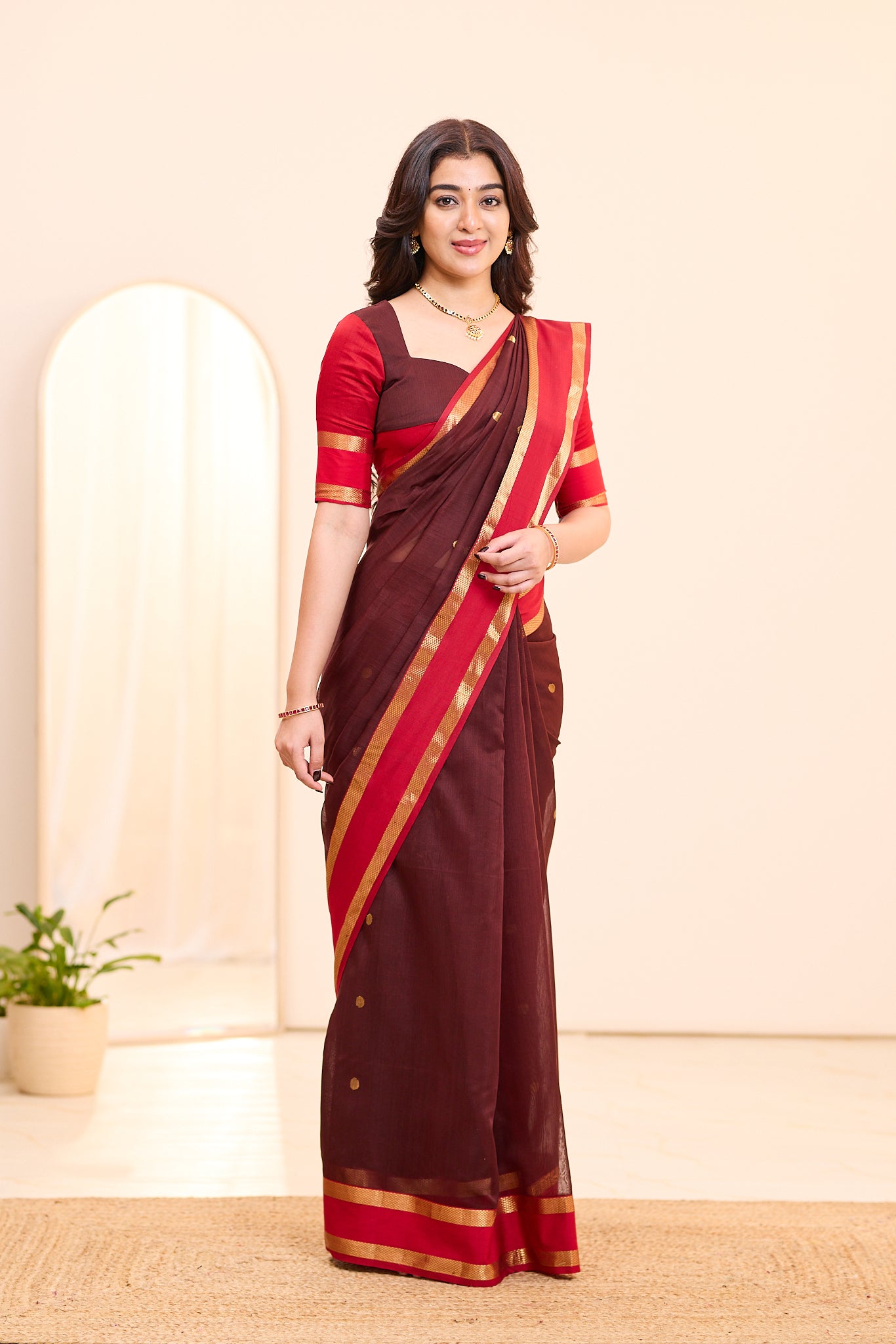 Royal Burgandy Maheshwari Silk Cotton Saree