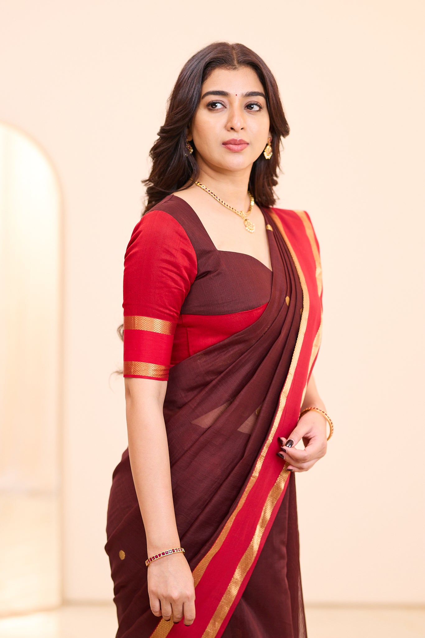 Royal Burgandy Maheshwari Silk Cotton Saree