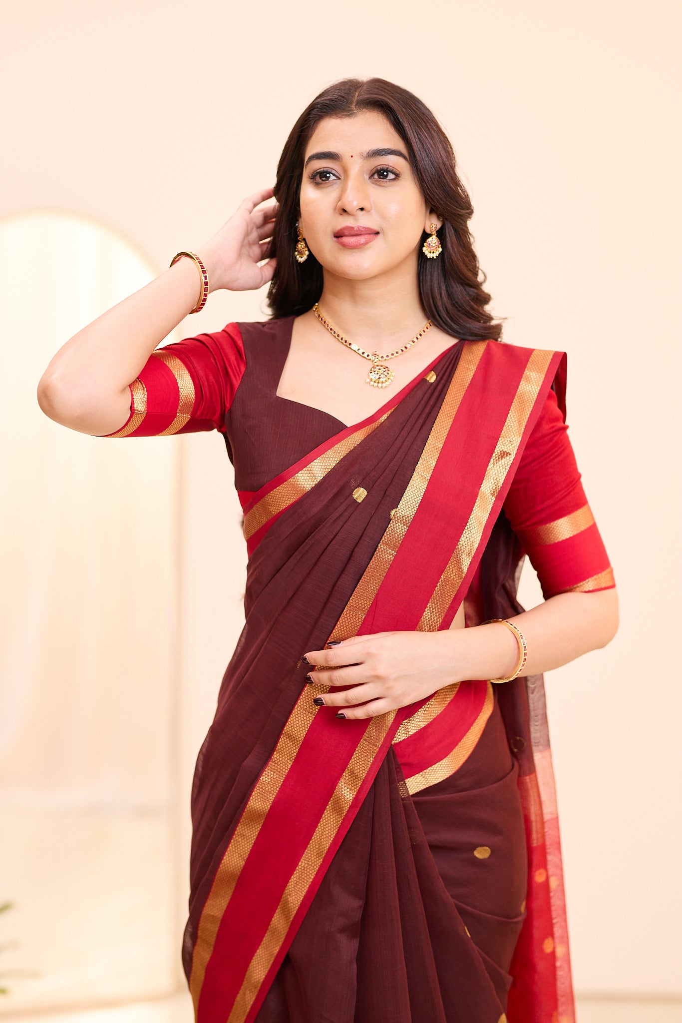 Royal Burgandy Maheshwari Silk Cotton Saree