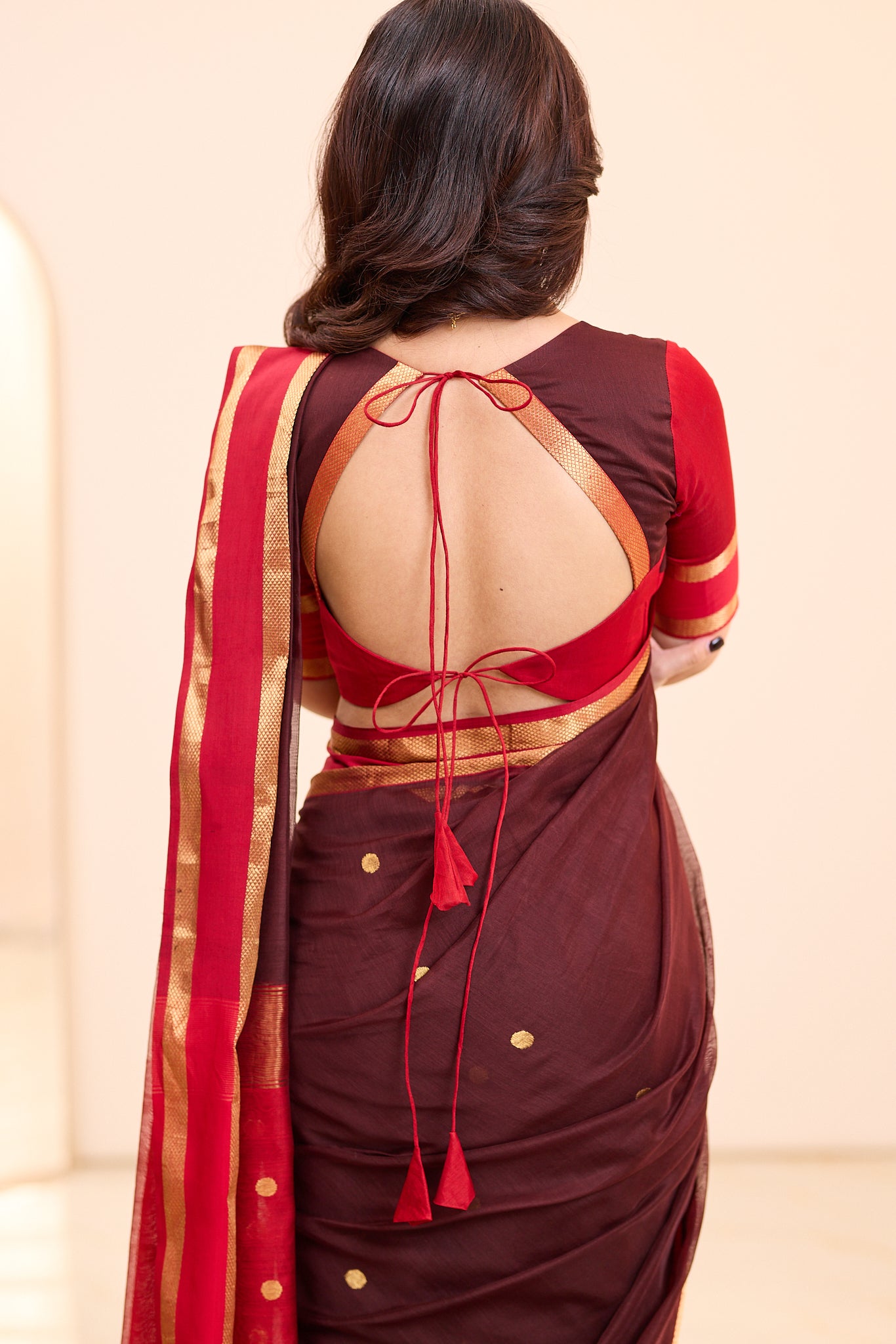 Royal Burgandy Maheshwari Silk Cotton Saree