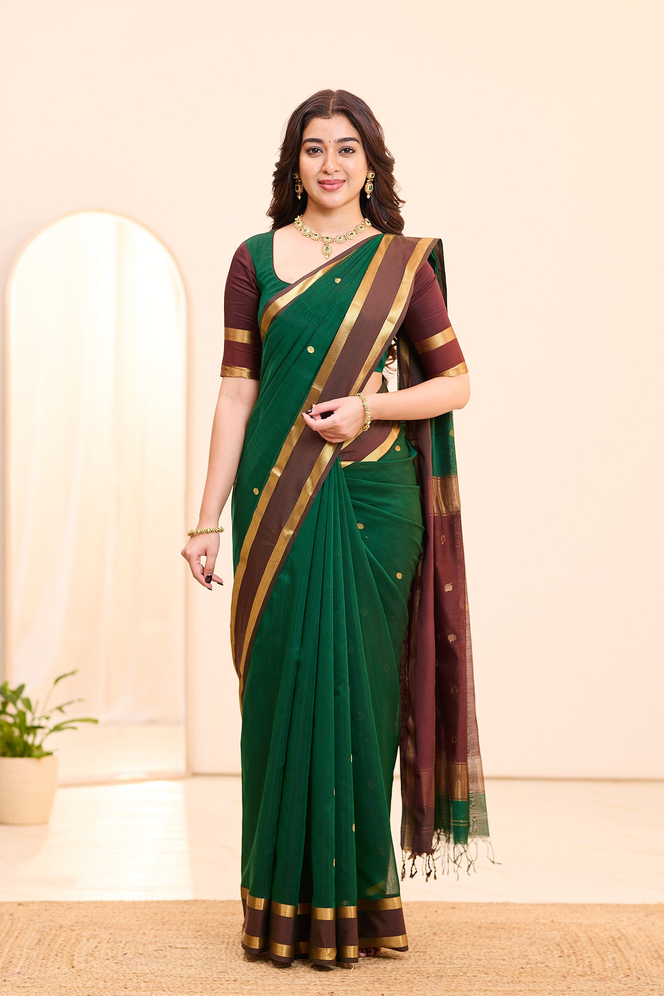 Regal Emerald Maheshwari Silk Cotton Saree