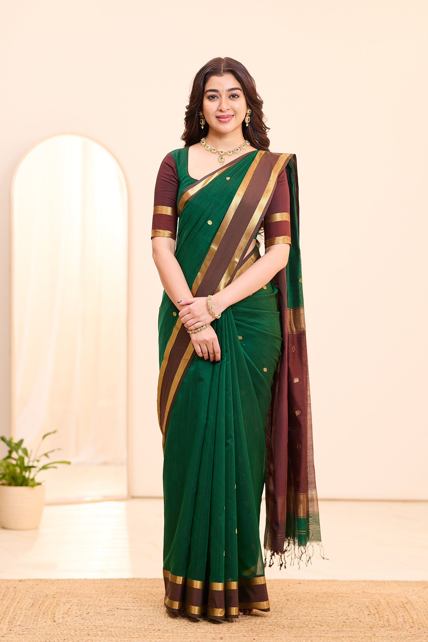 Regal Emerald Maheshwari Silk Cotton Saree