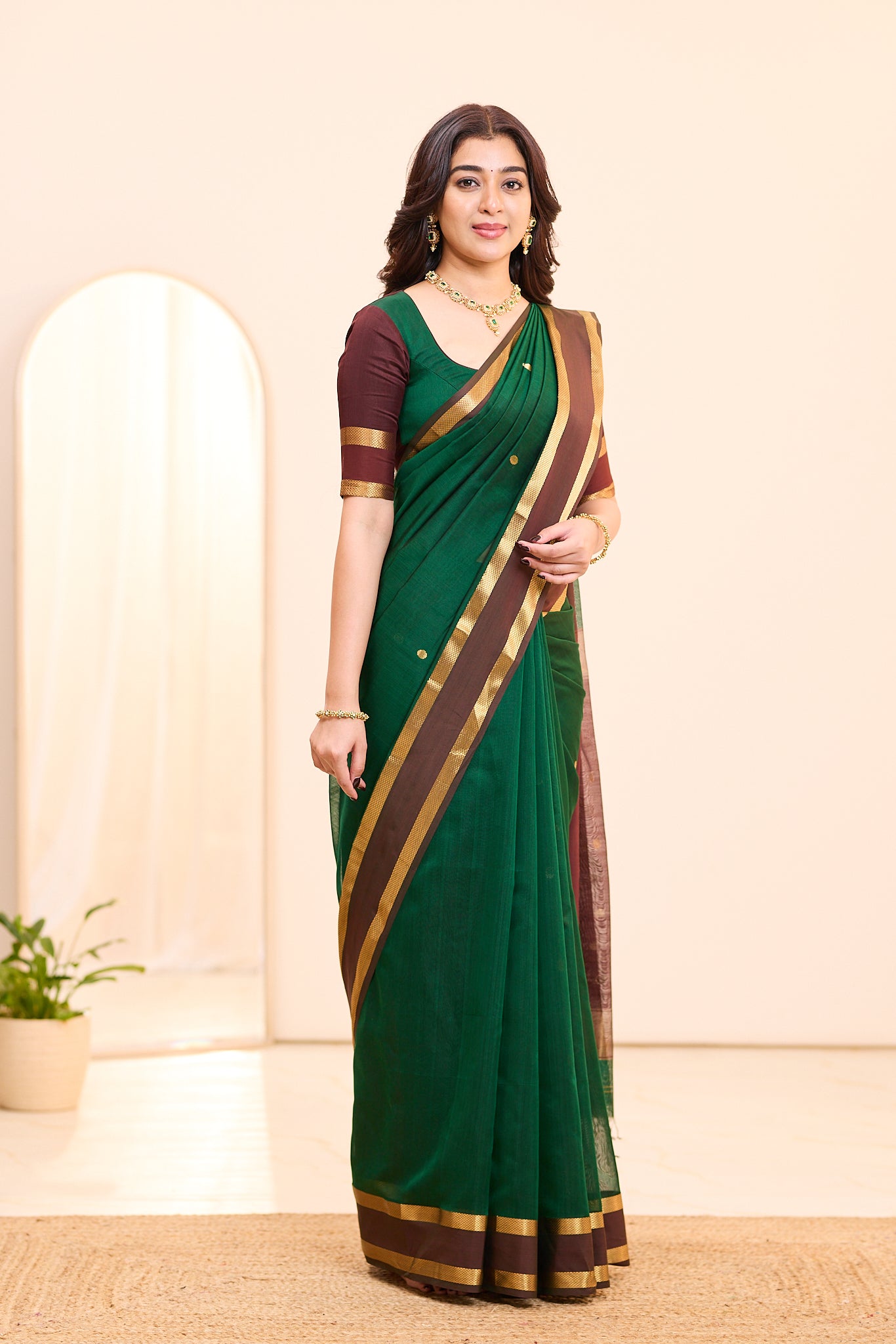 Regal Emerald Maheshwari Silk Cotton Saree