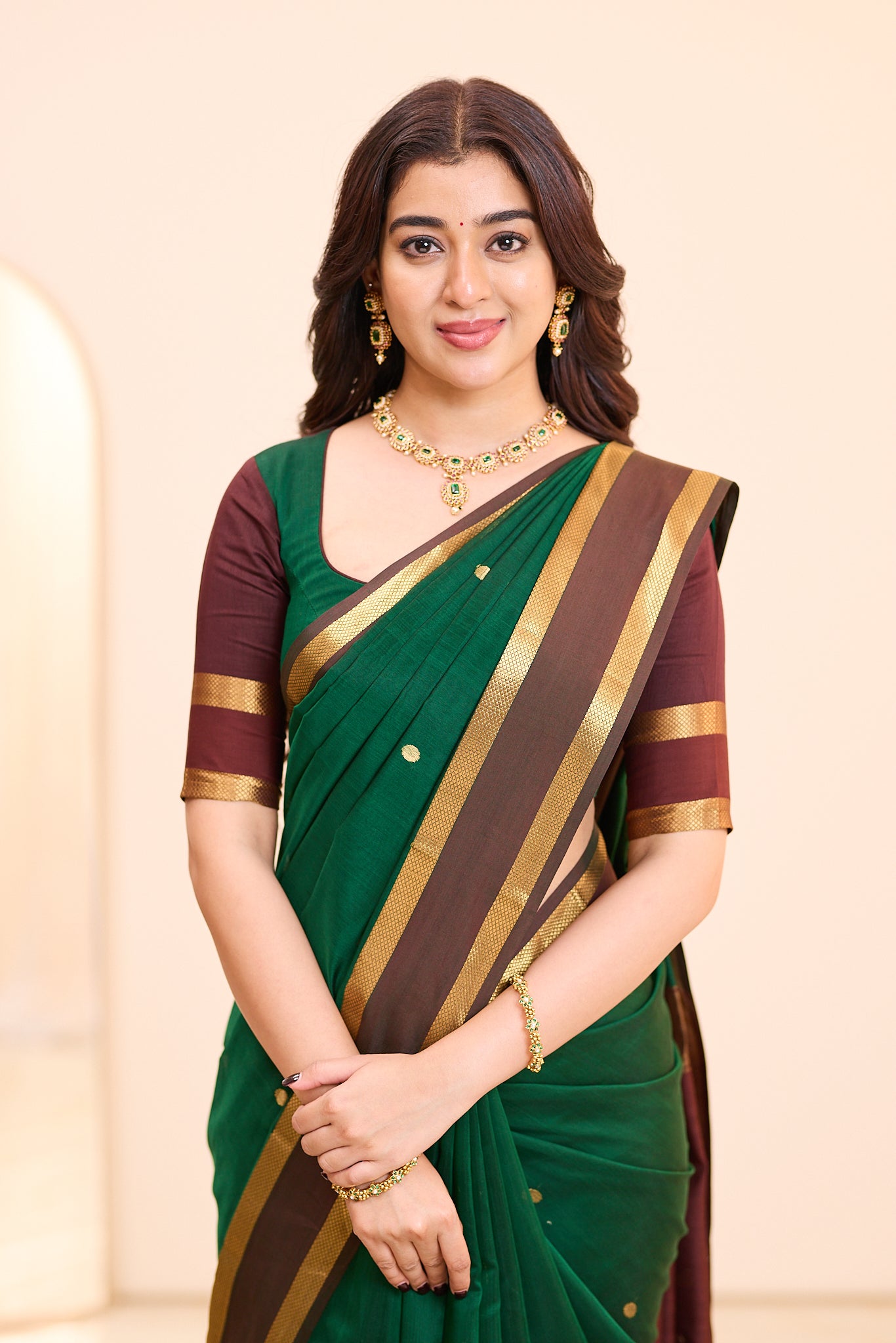 Regal Emerald Maheshwari Silk Cotton Saree