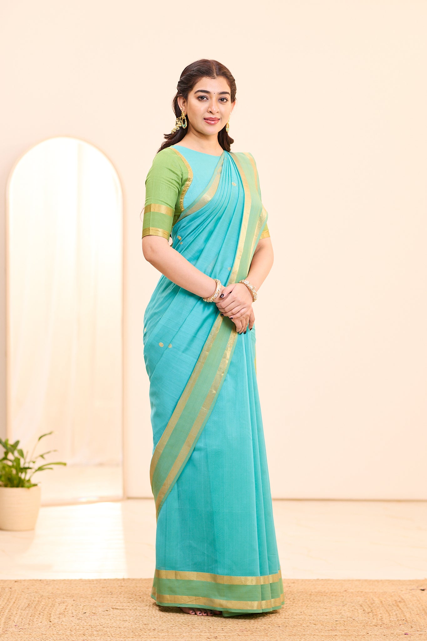 Tropical Aqua Maheshwari Silk Cotton Saree