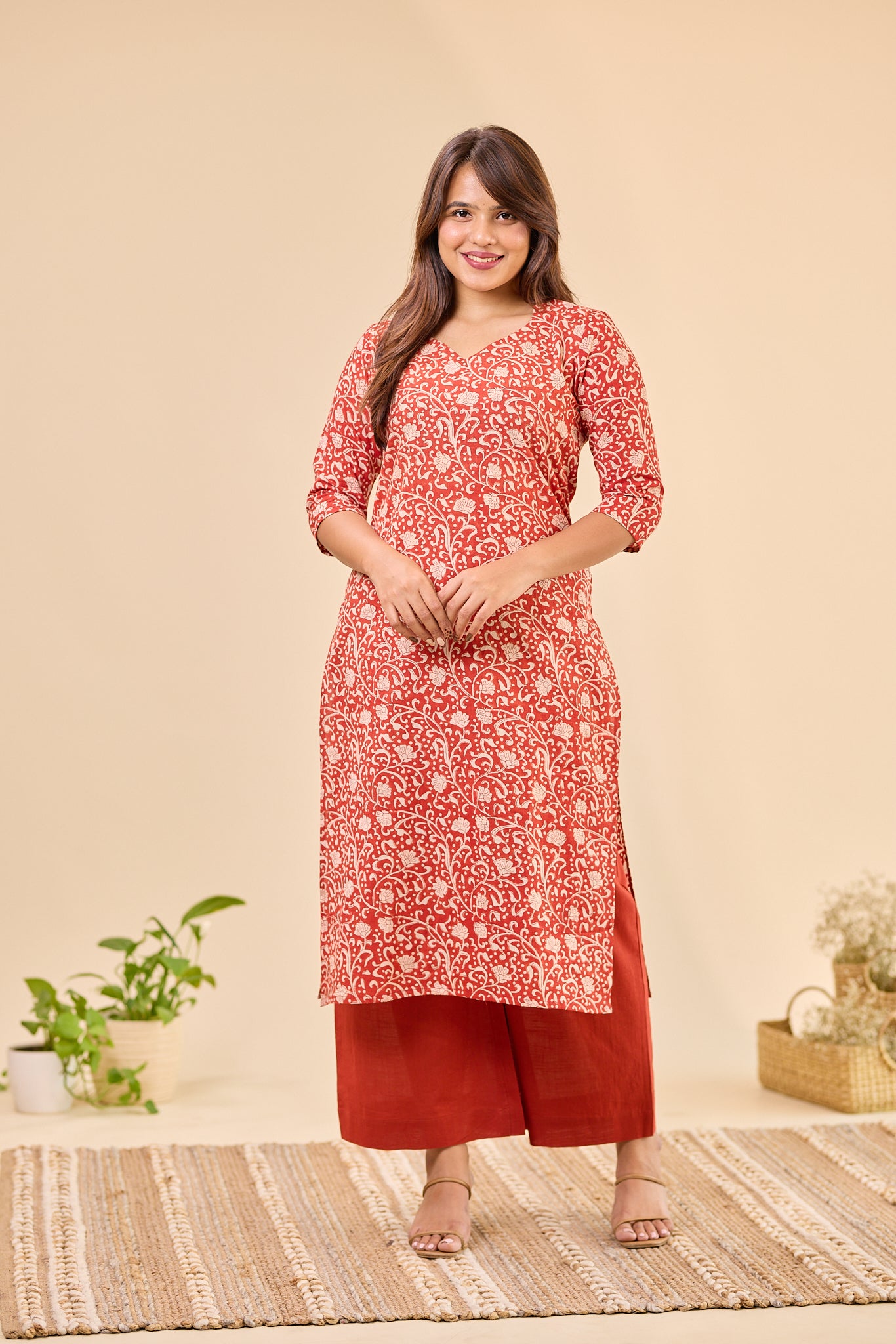 Maroon Bagru Hand-Block Printed Kurti