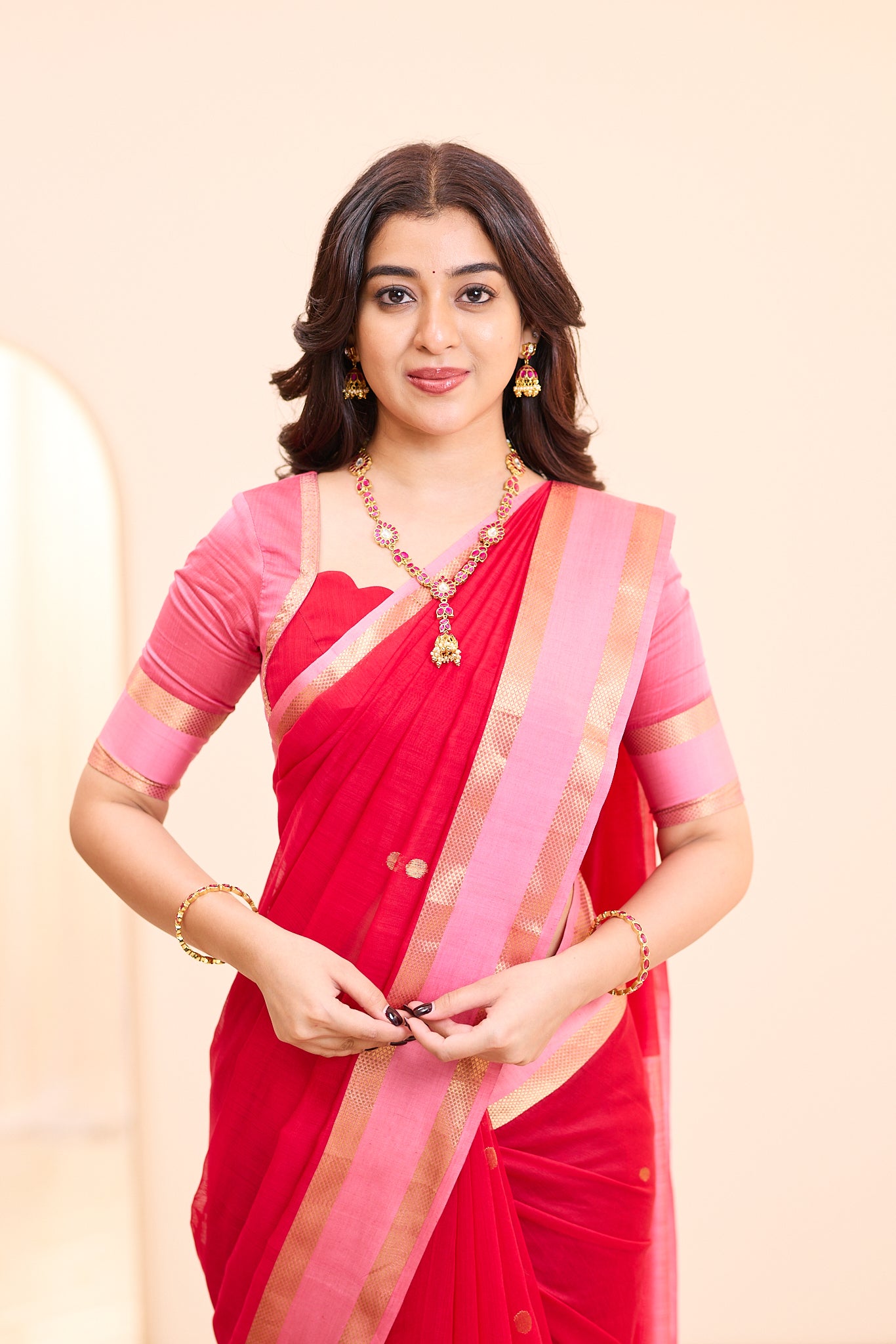 Rosewood Red Maheshwari Silk Cotton Saree