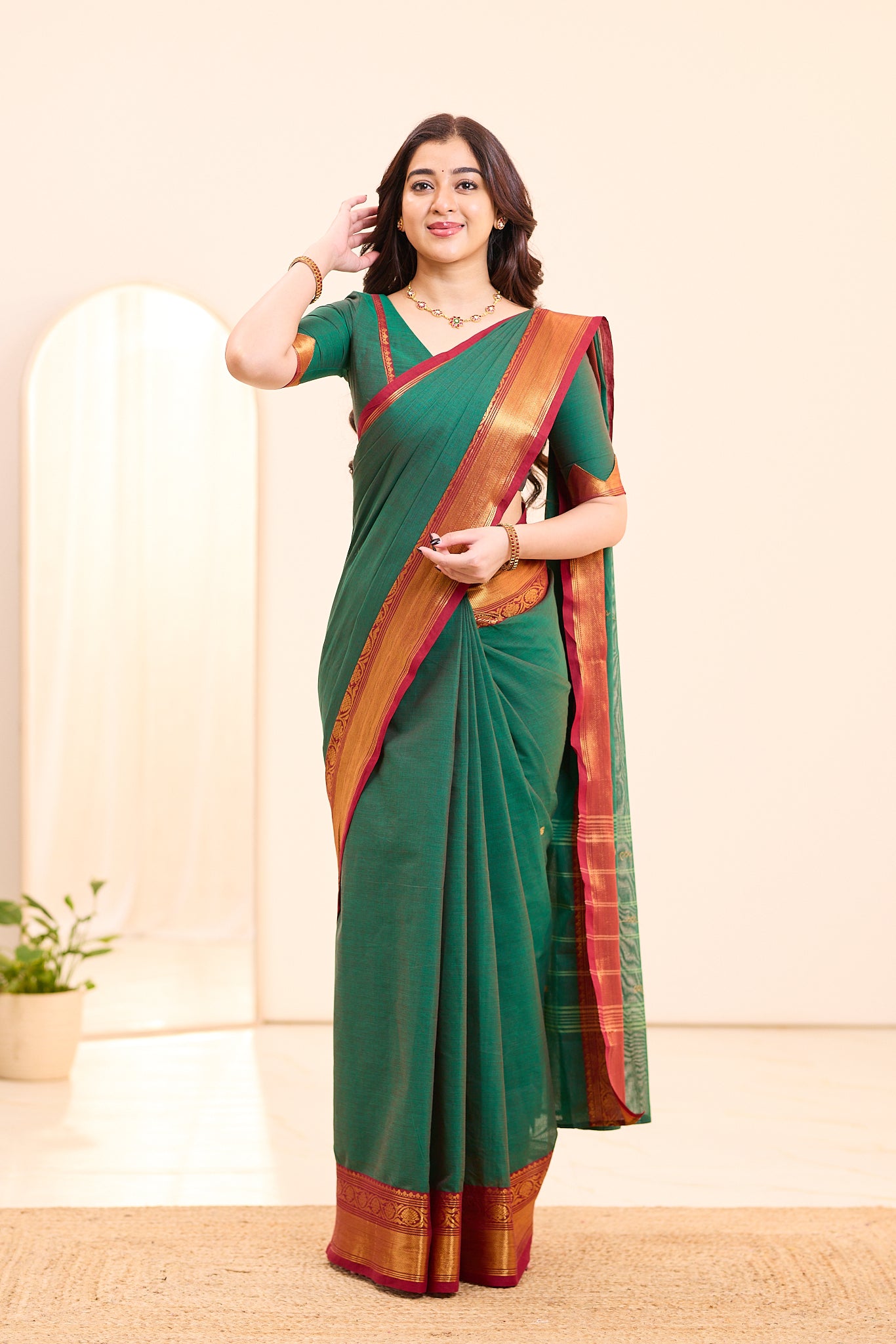 Evergreen Teal Green Chettinad Cotton Saree