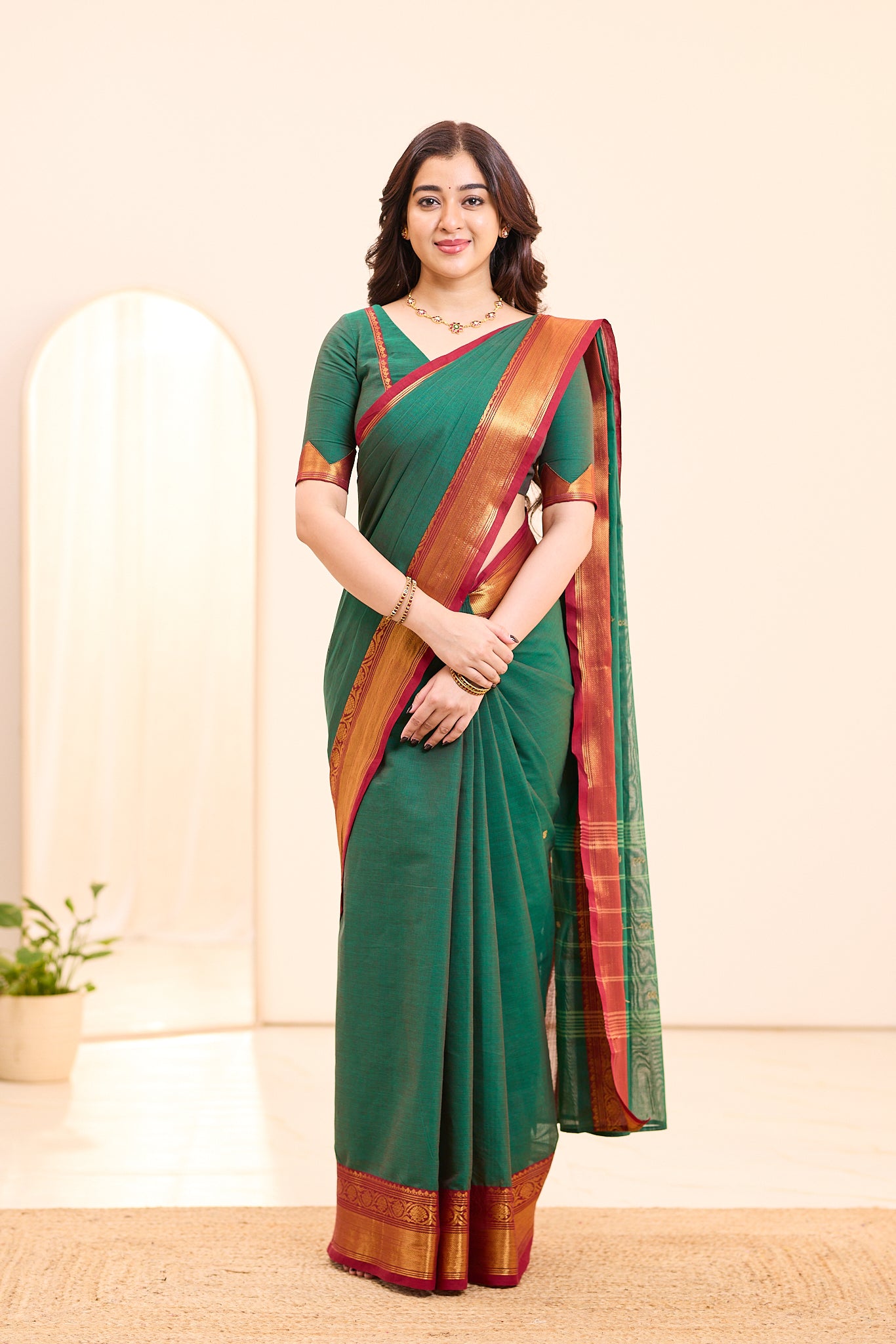 Evergreen Teal Green Chettinad Cotton Saree