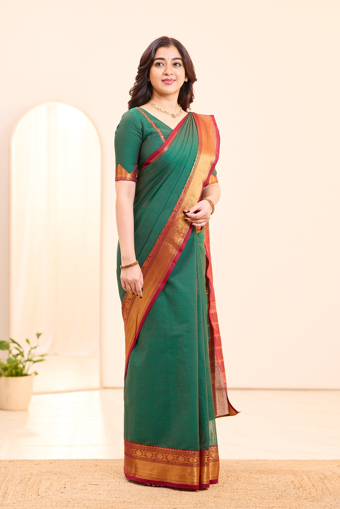 Evergreen Teal Green Chettinad Cotton Saree